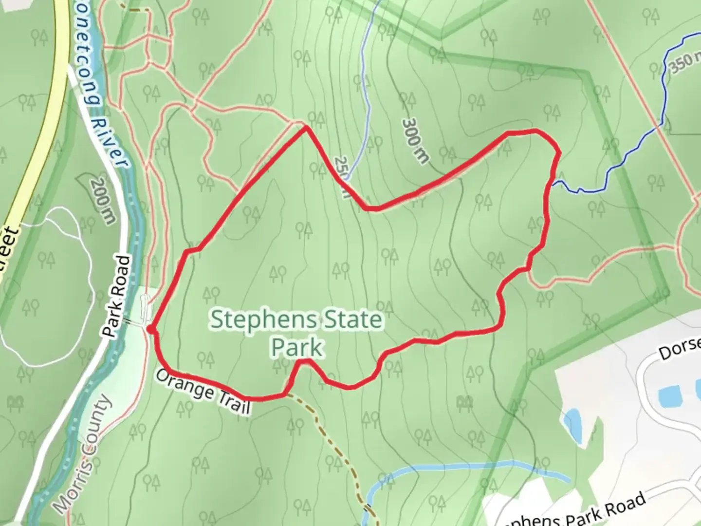An image depicting the trail Orange - Rubble Loop and its surrounding area.