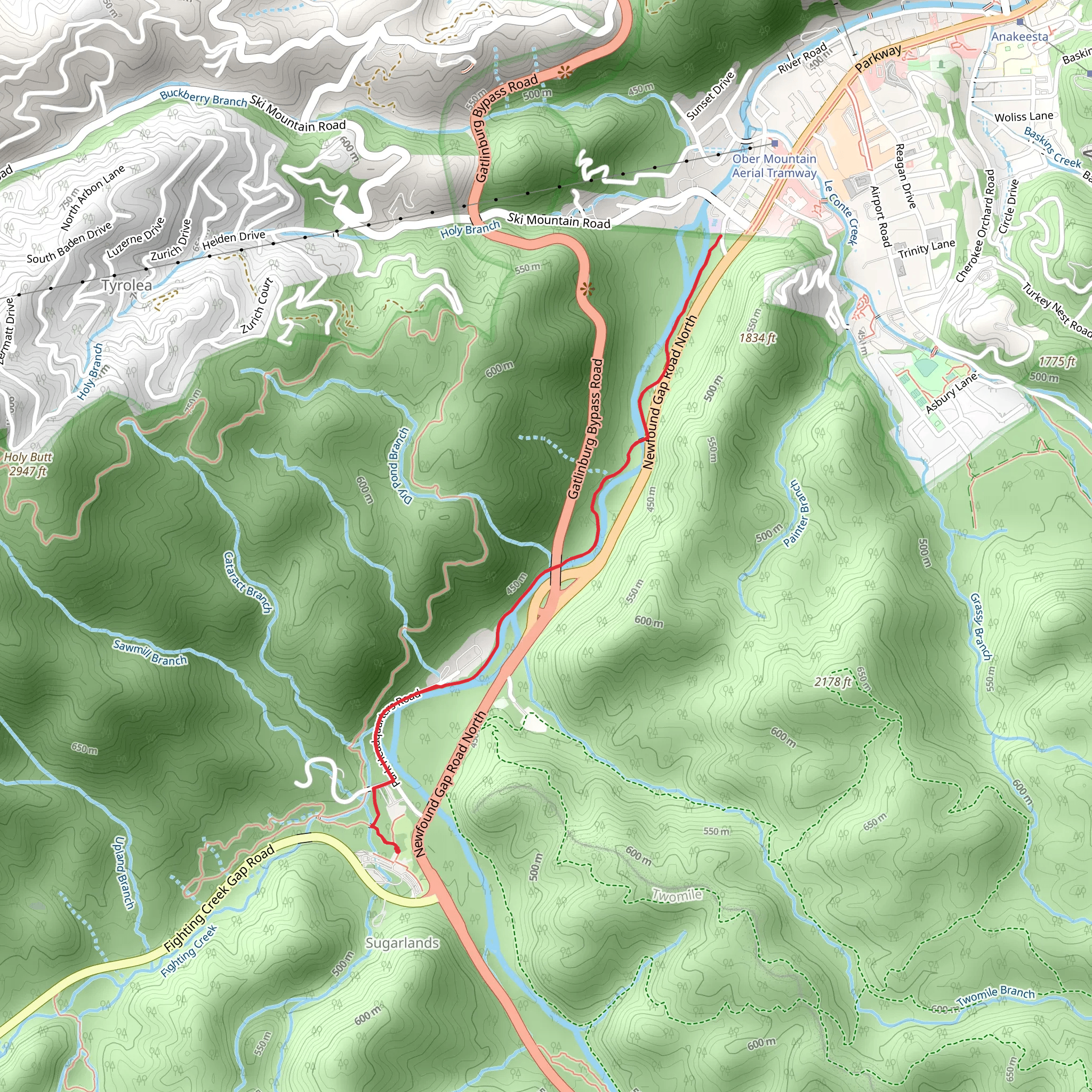 Fighting Creek Nature Trail and Gatlinburg Trail mobile static map