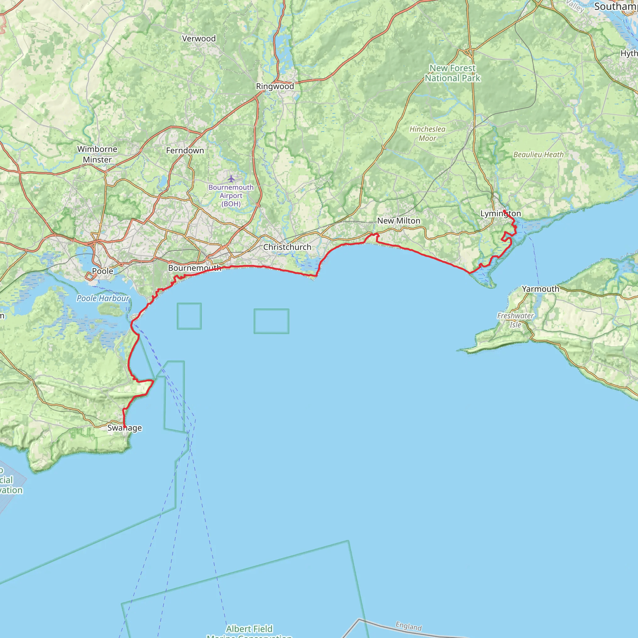 Bournemouth Coast Path via Solent Way mobile static map