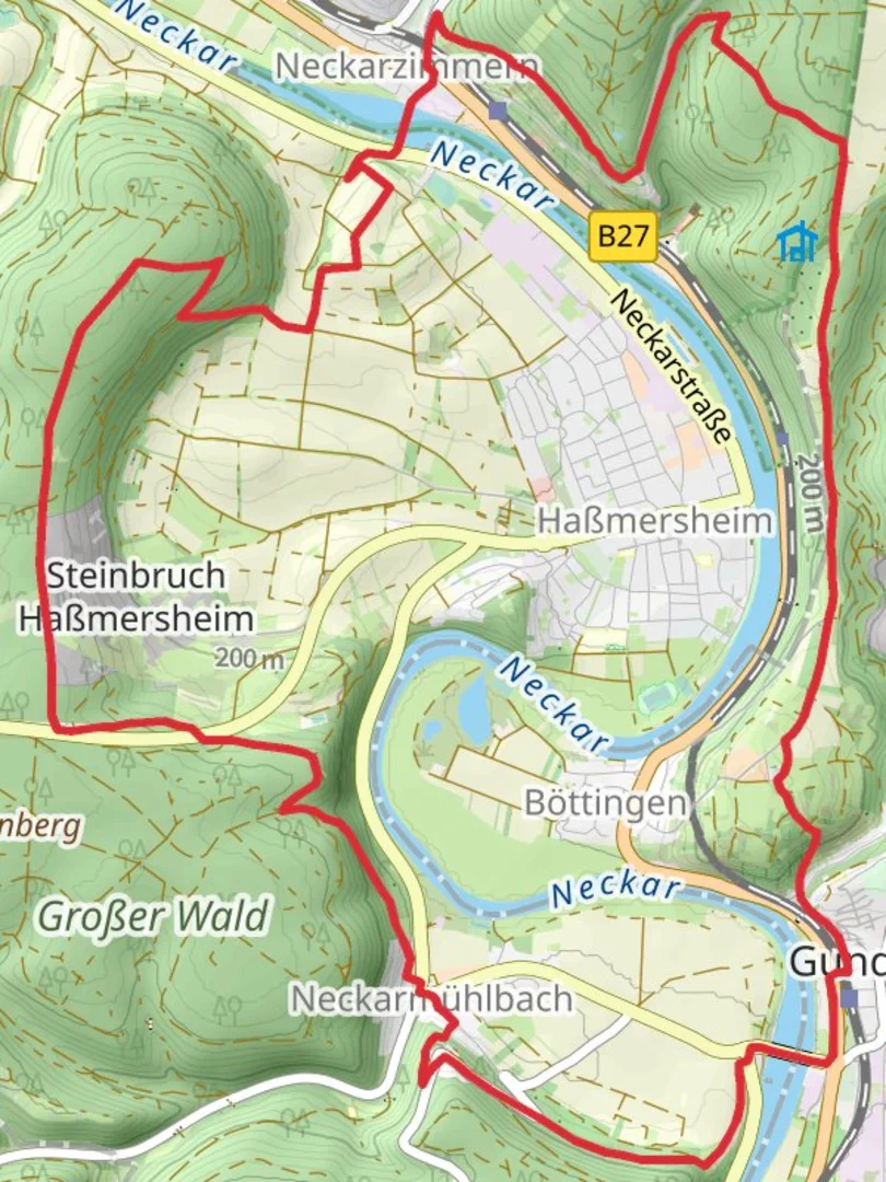 An image depicting the trail Gundelsheim and Neckarzimmern Loop via Burg Greifenwarte and its surrounding area.