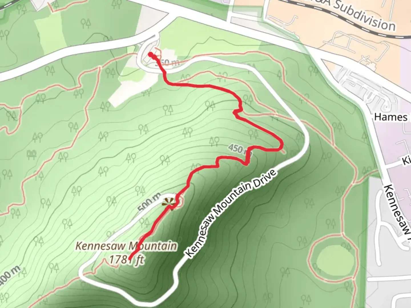 An image depicting the trail Kennesaw Mountain Trail and its surrounding area.