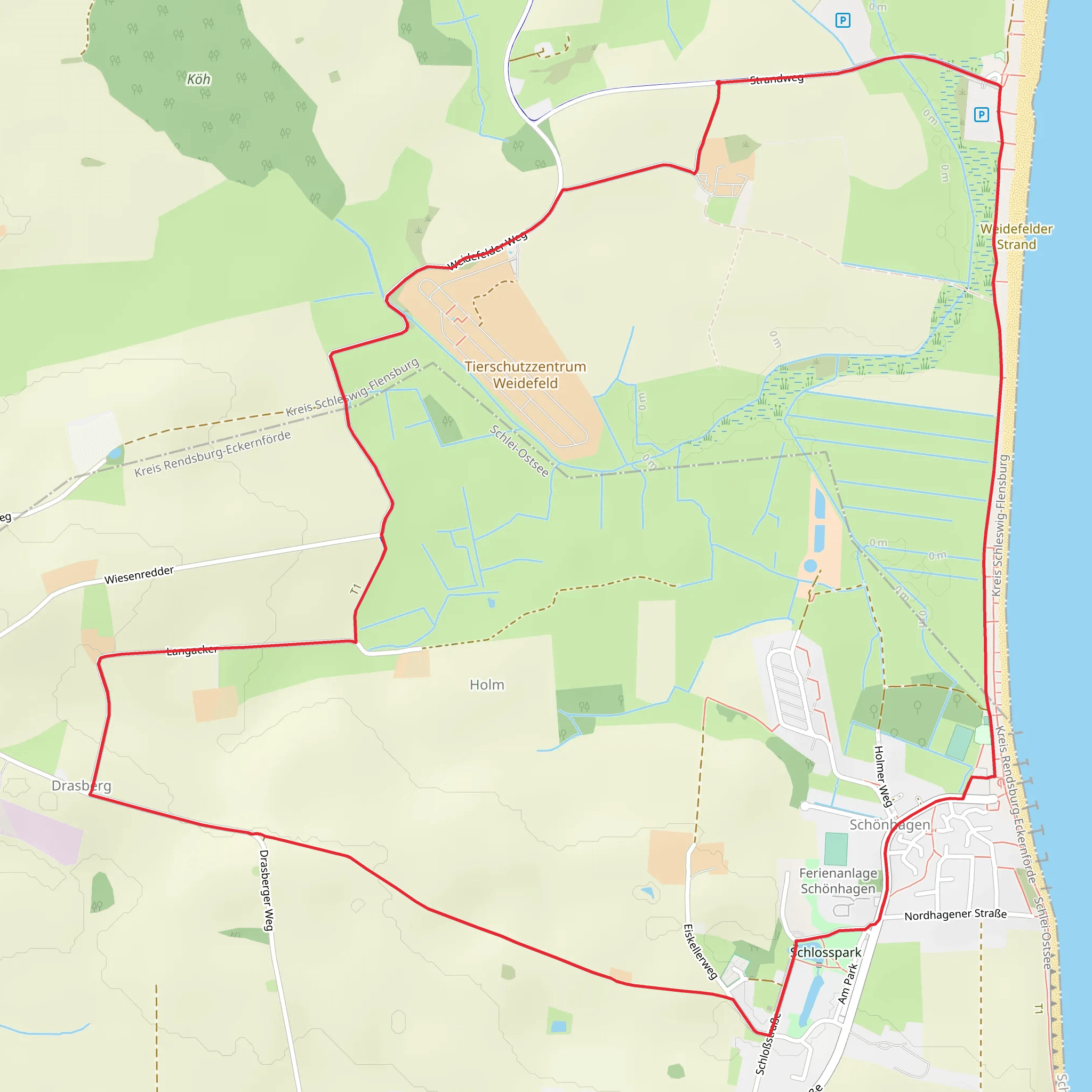Schoenhagen - Brodersby and Kuestenstrecke mobile static map