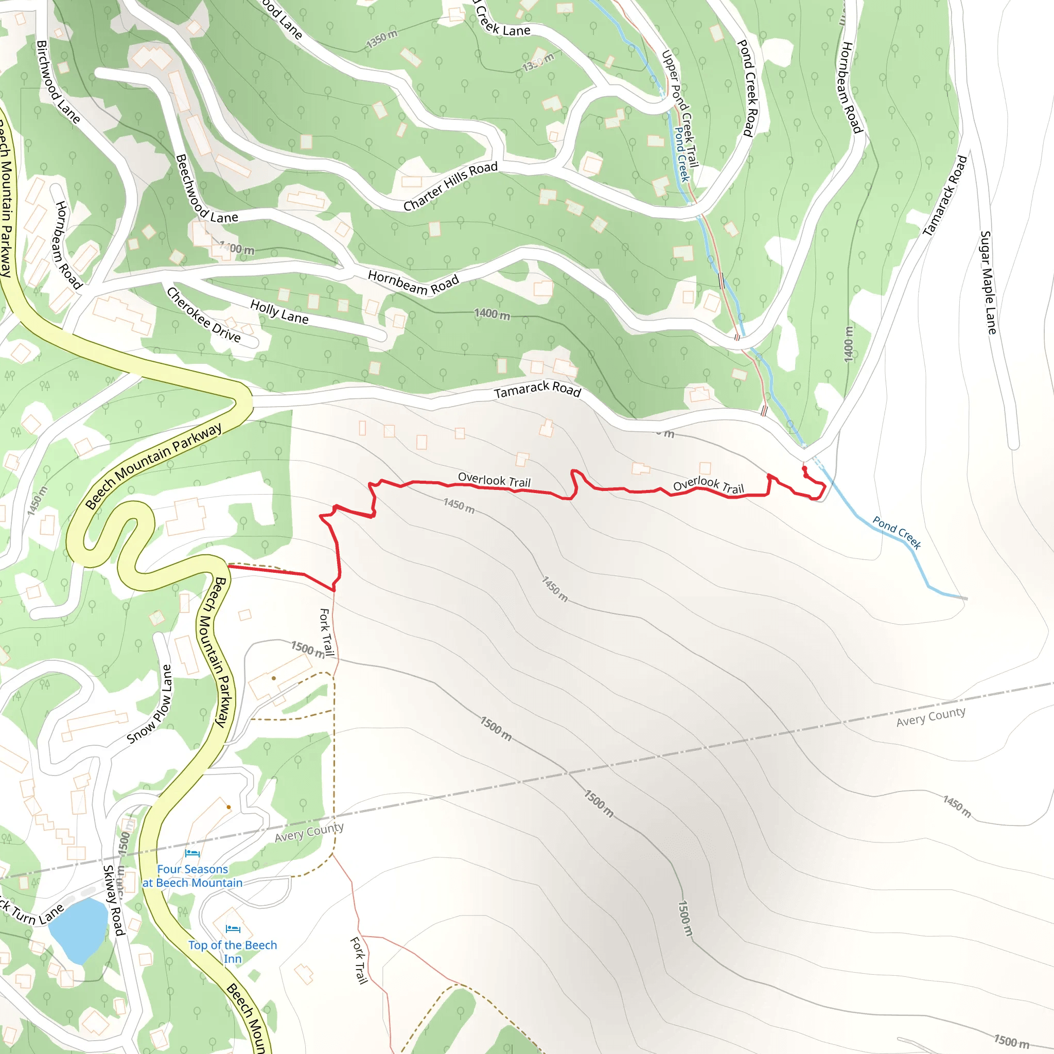 Pond Creek, Overlook and Fork Trail mobile static map