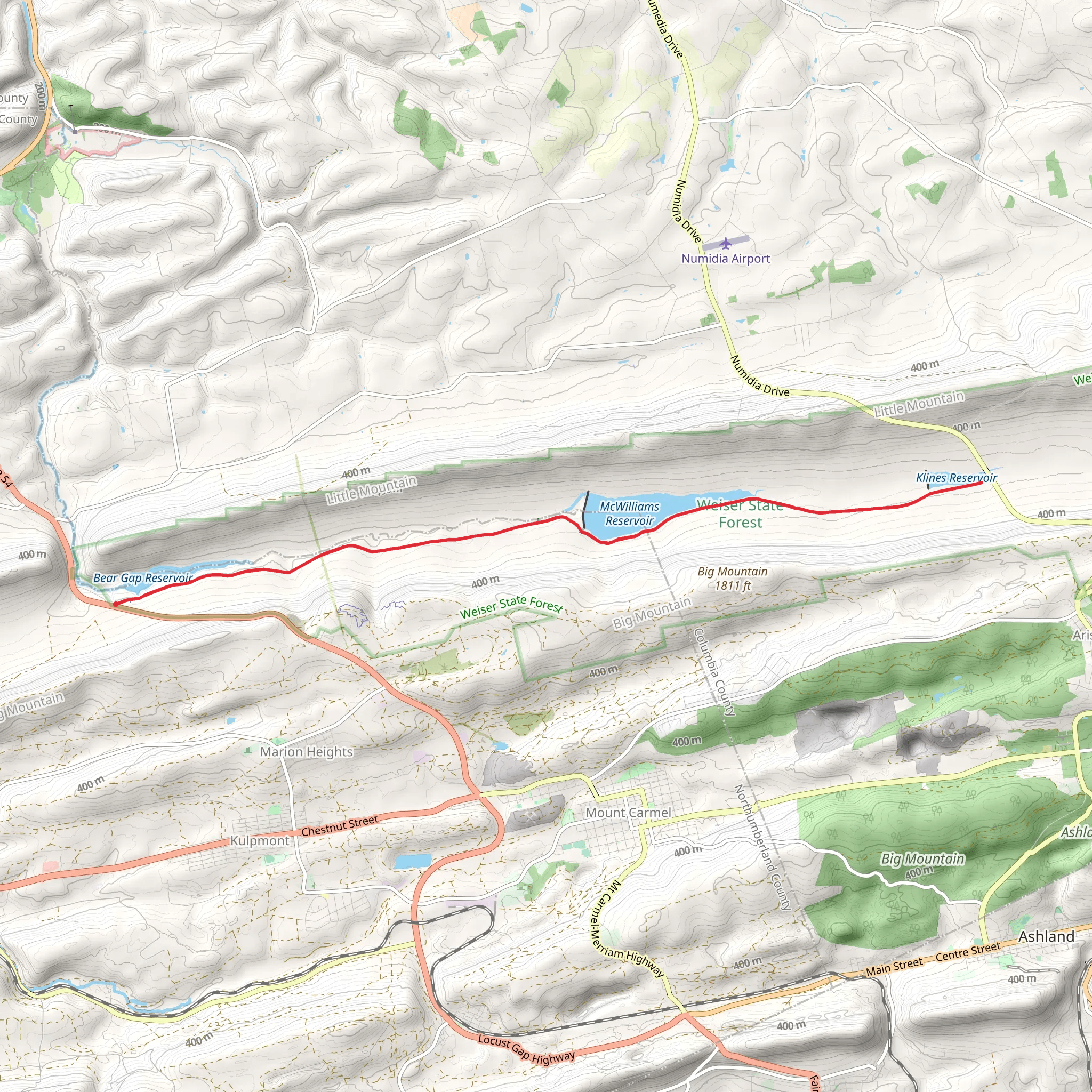 Roaring Creek Trail mobile static map