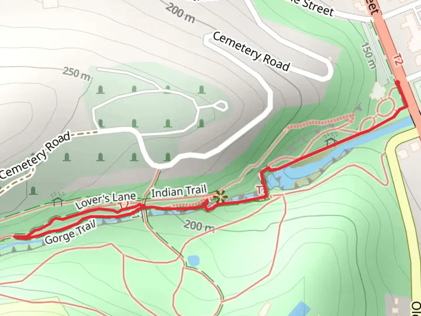 An image depicting the trail Lover's Lane Loop Trail via Glen Creek and its surrounding area.