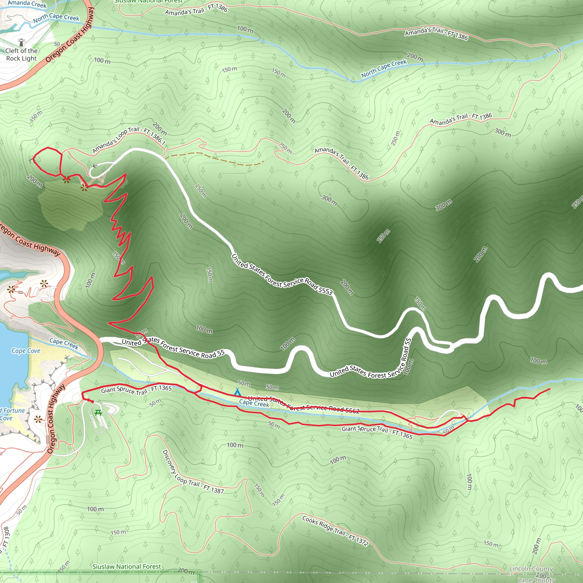 Saint Perpetua, Giant Spruce and Whispering Spruce Loop Trail mobile static map