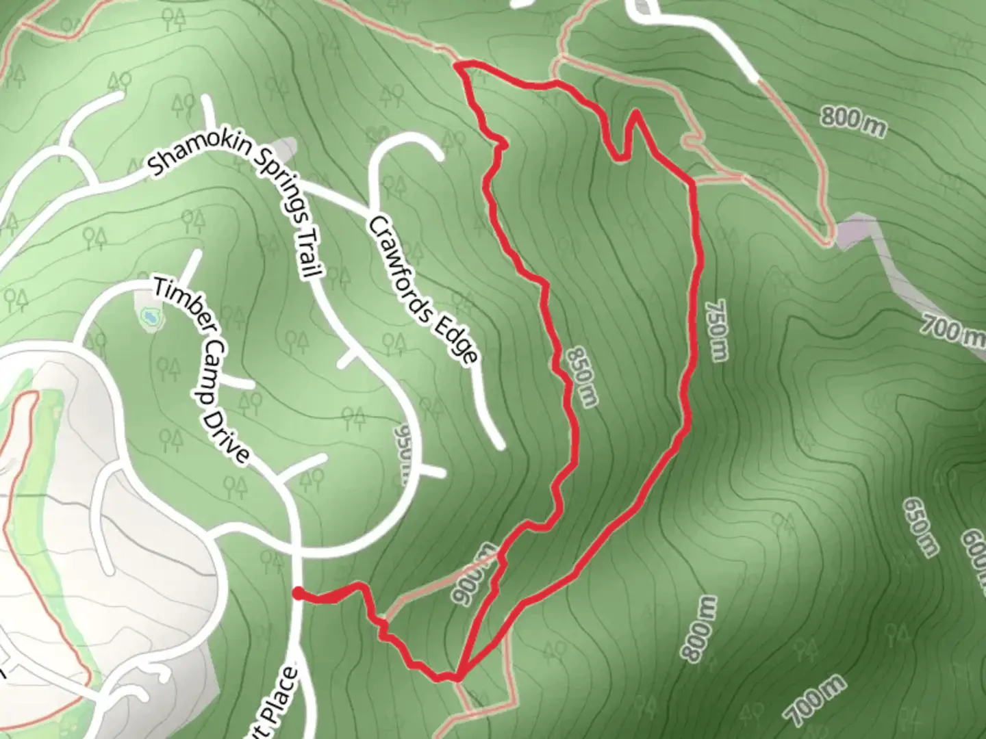 An image depicting the trail Loop around Stony Creek from Chestnut Place and its surrounding area.
