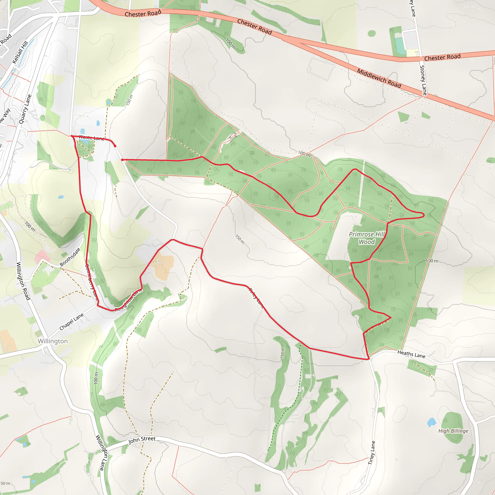 Primrose Hill Wood and Kelsborrow Castle Loop - Willington mobile static map