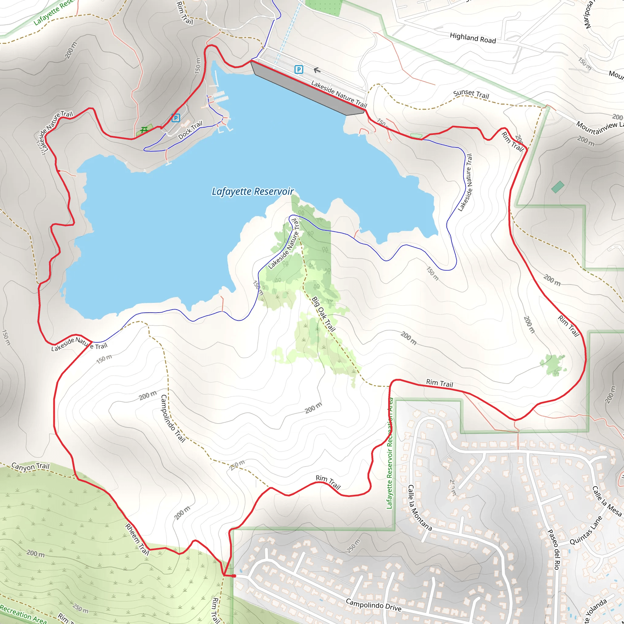 Lafayette Reservoir Loop via Rim Trail mobile static map
