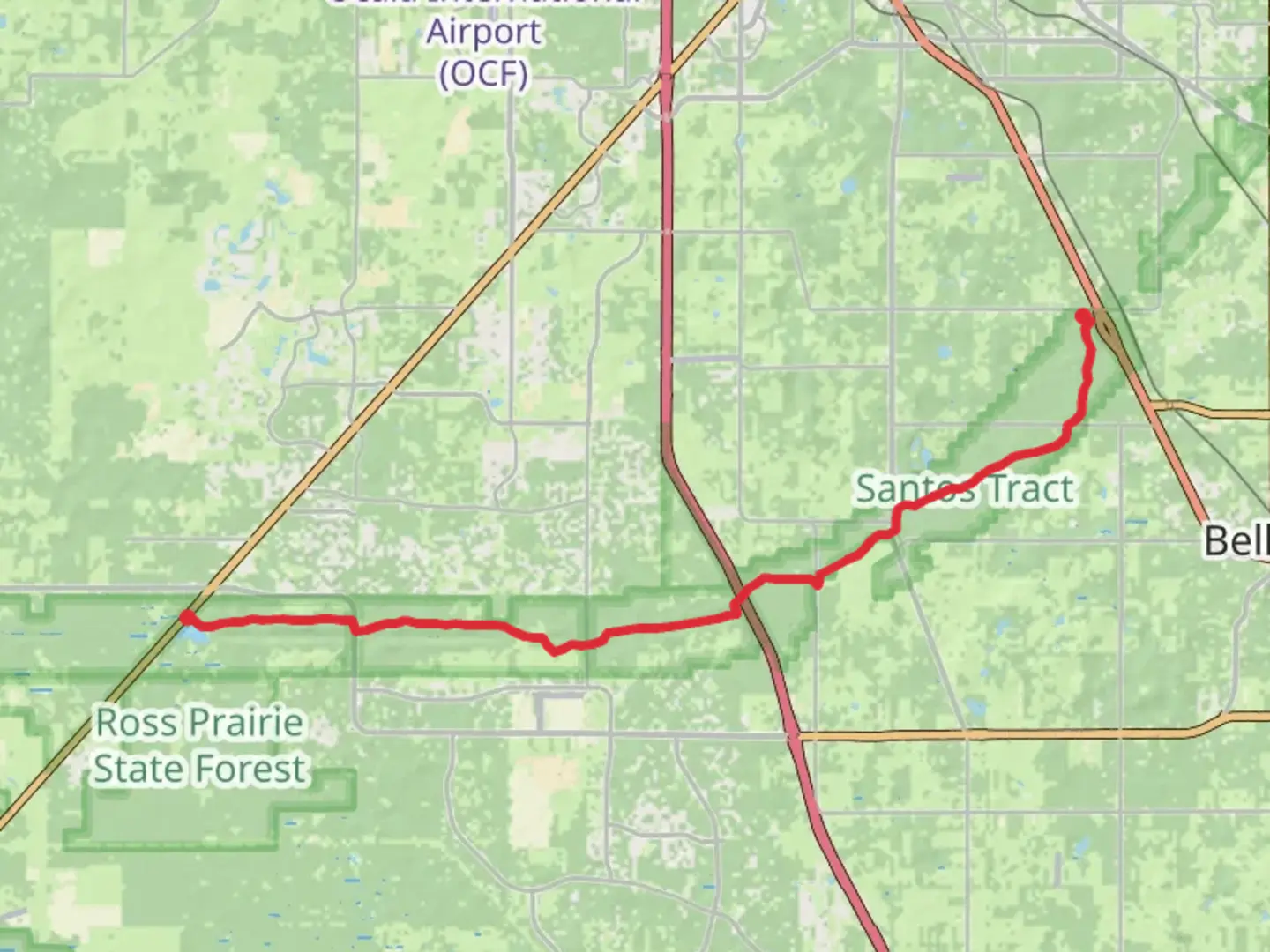 An image depicting the trail Santos to Ross Prairie and its surrounding area.