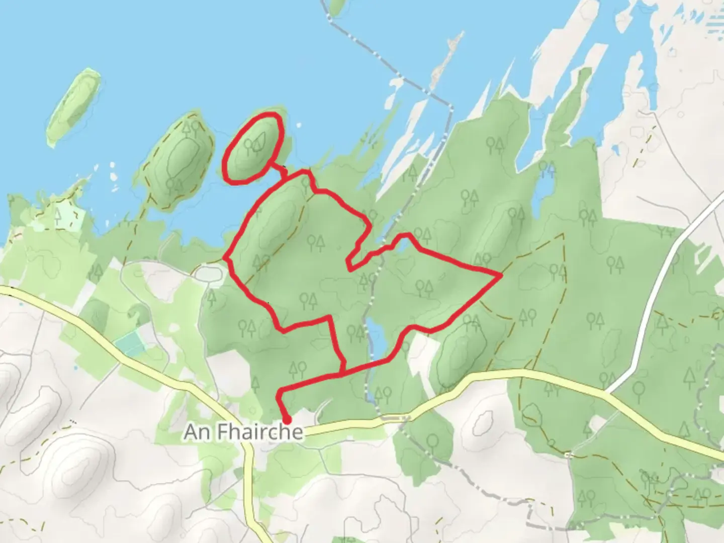 An image depicting the trail Clonbur Wood - Ballykine Loop Trail and its surrounding area.