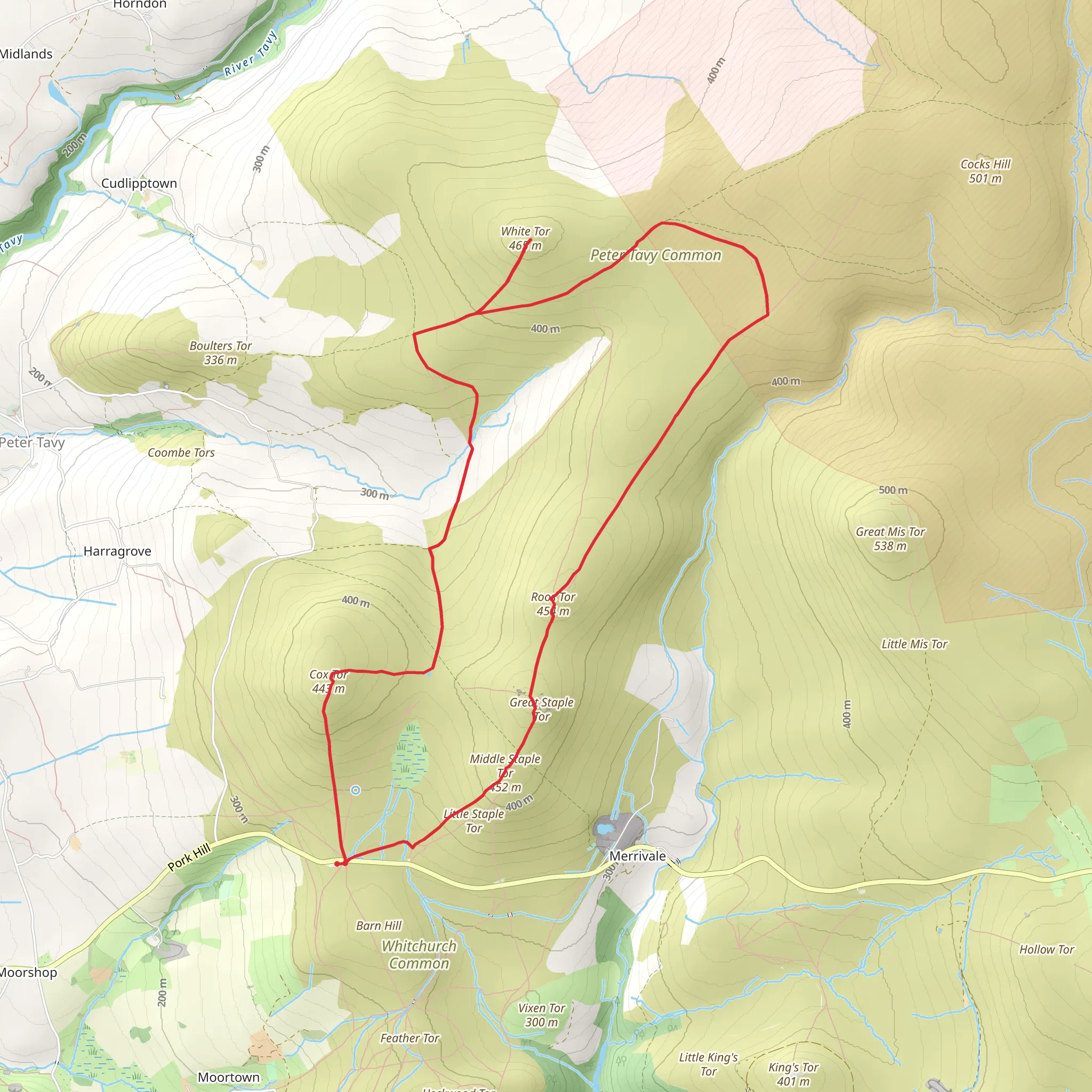 Middle Staple Tor, Roos Tor, Langstone Man, White Tor Camp and Cox Tor Loop mobile static map