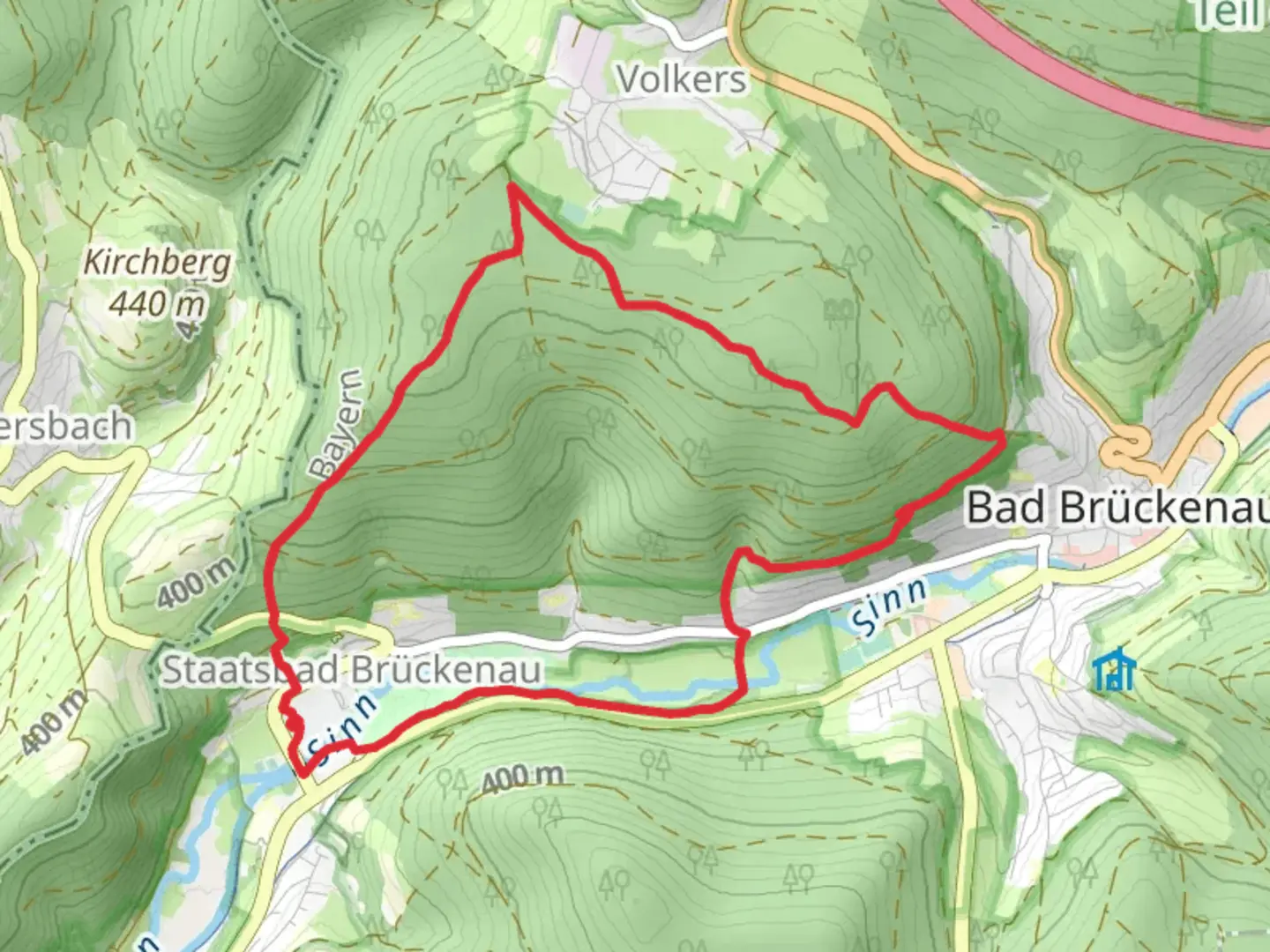 An image depicting the trail Staatsbad Bad Brückenau Loop via Extratour Konigsweg and its surrounding area.