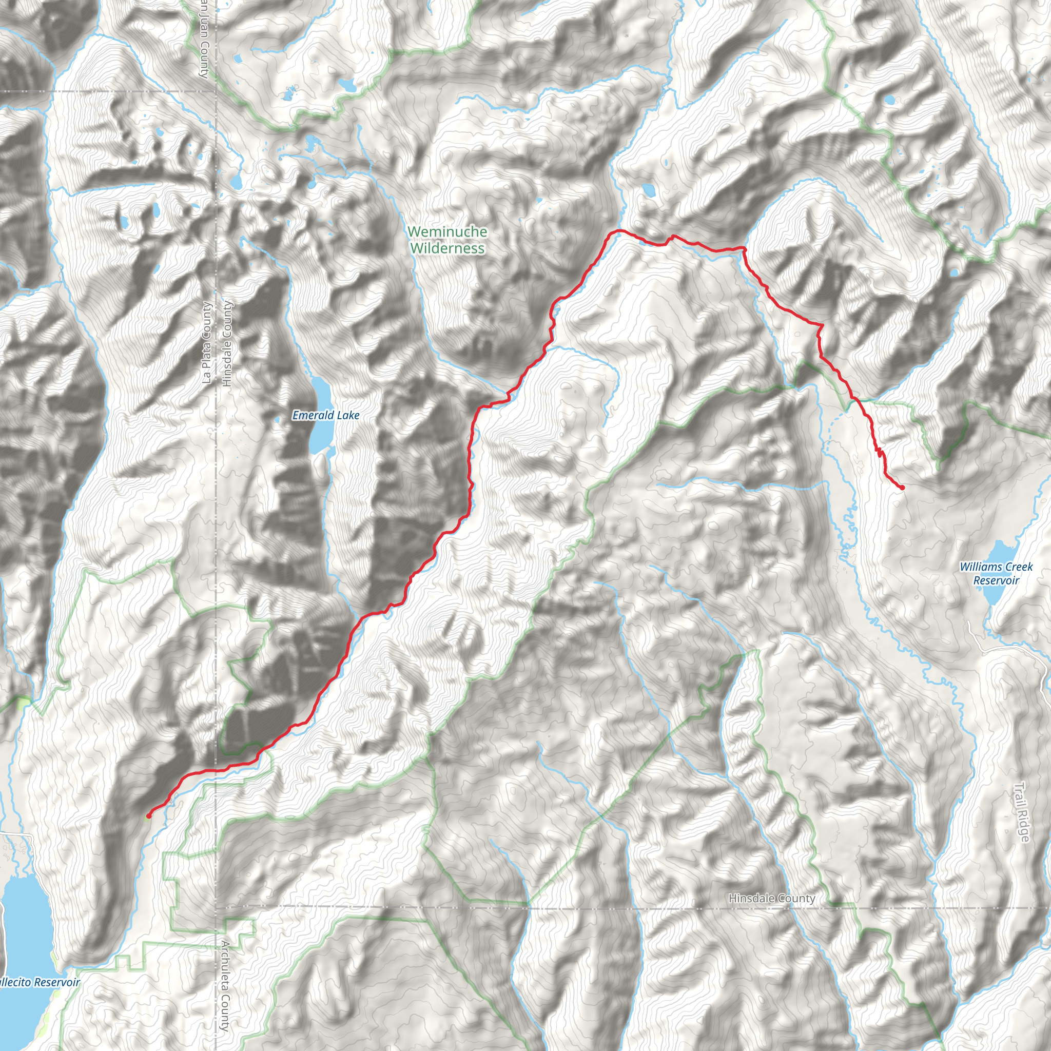 Pine River, Divide Lakes and Weminuche Trail mobile static map