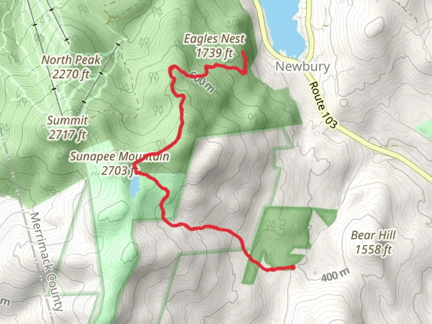 An image depicting the trail Eagle's Nest trail and Andrew Brook Trail and its surrounding area.