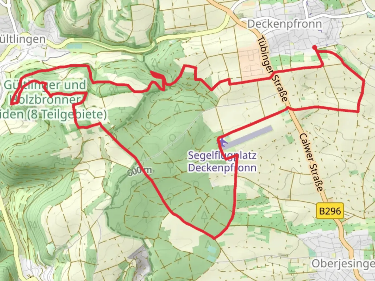 An image depicting the trail Deckenpfronn and Zen Buchen Loop and its surrounding area.