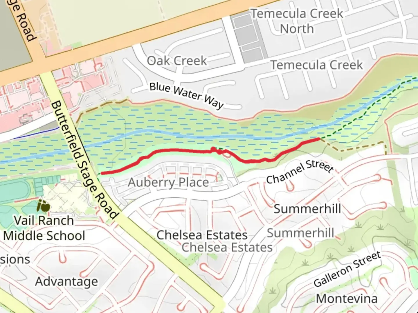 An image depicting the trail Temecula Creek Trail Park and its surrounding area.