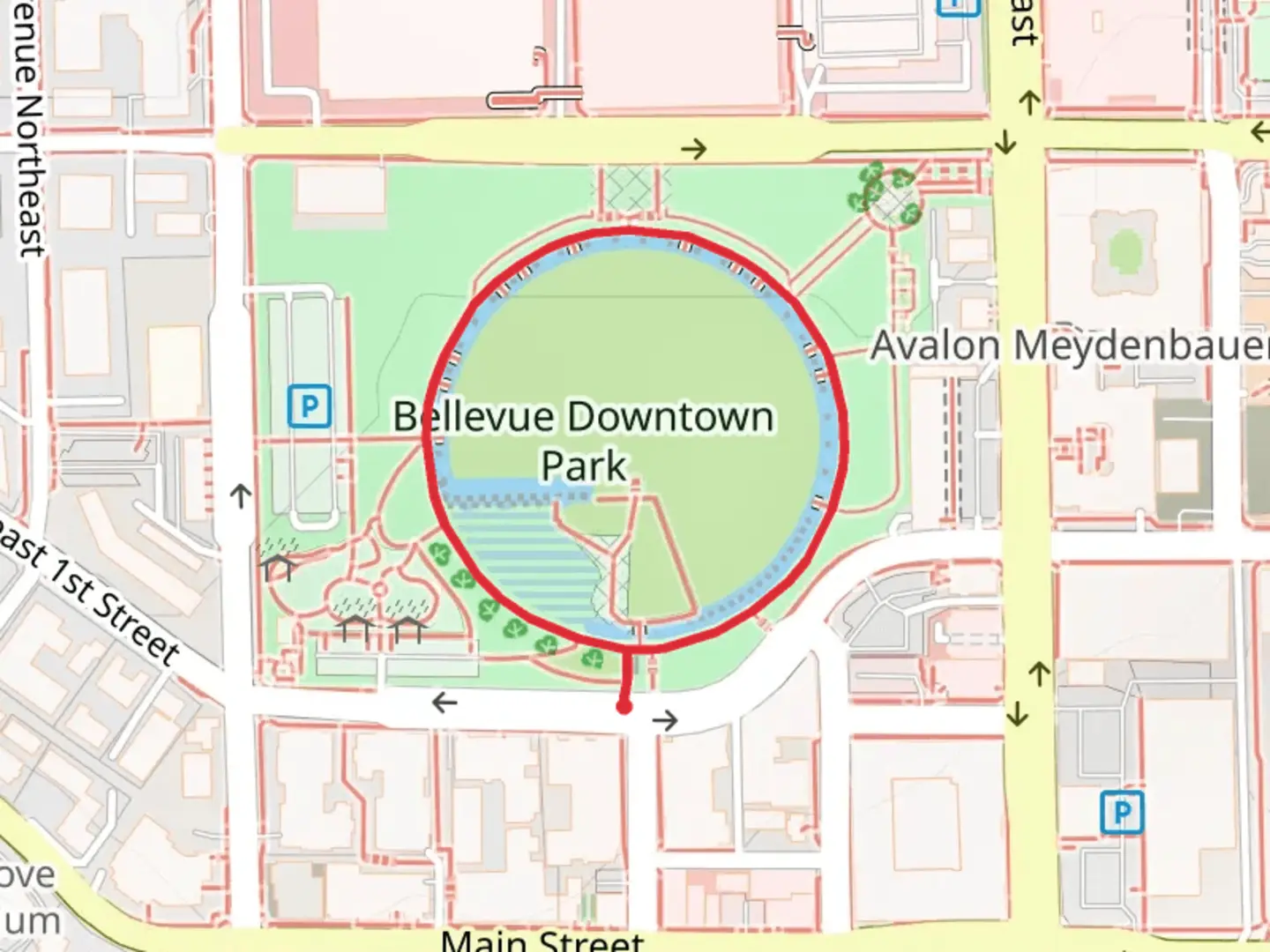 An image depicting the trail Downtown Park Loop and its surrounding area.