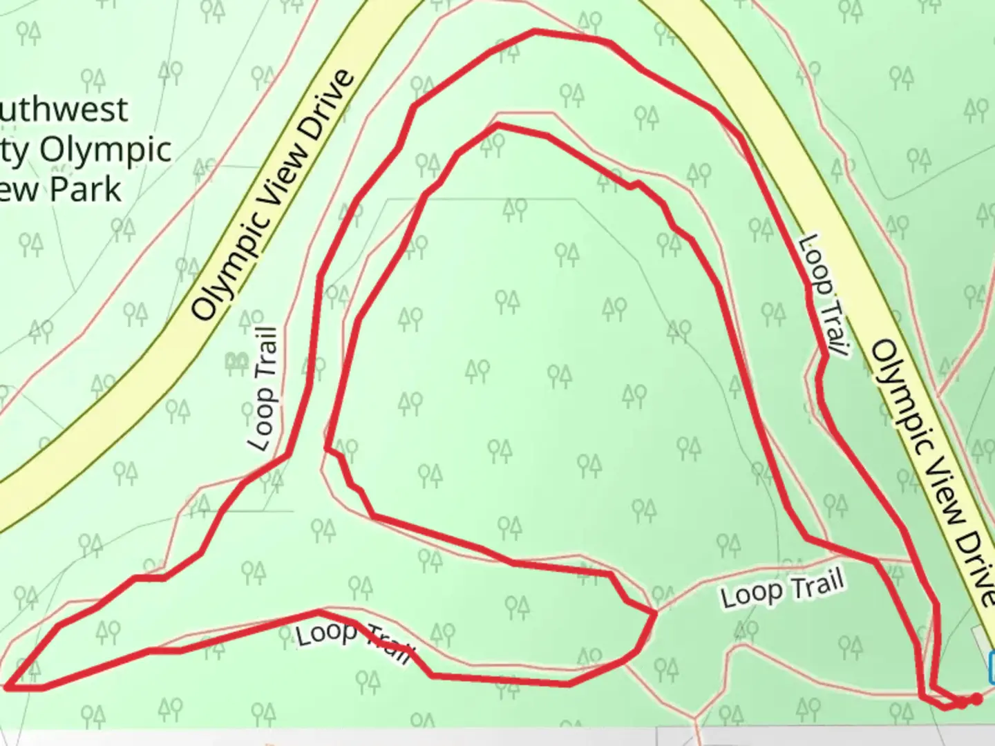 An image depicting the trail Southwest County Park Loop and its surrounding area.