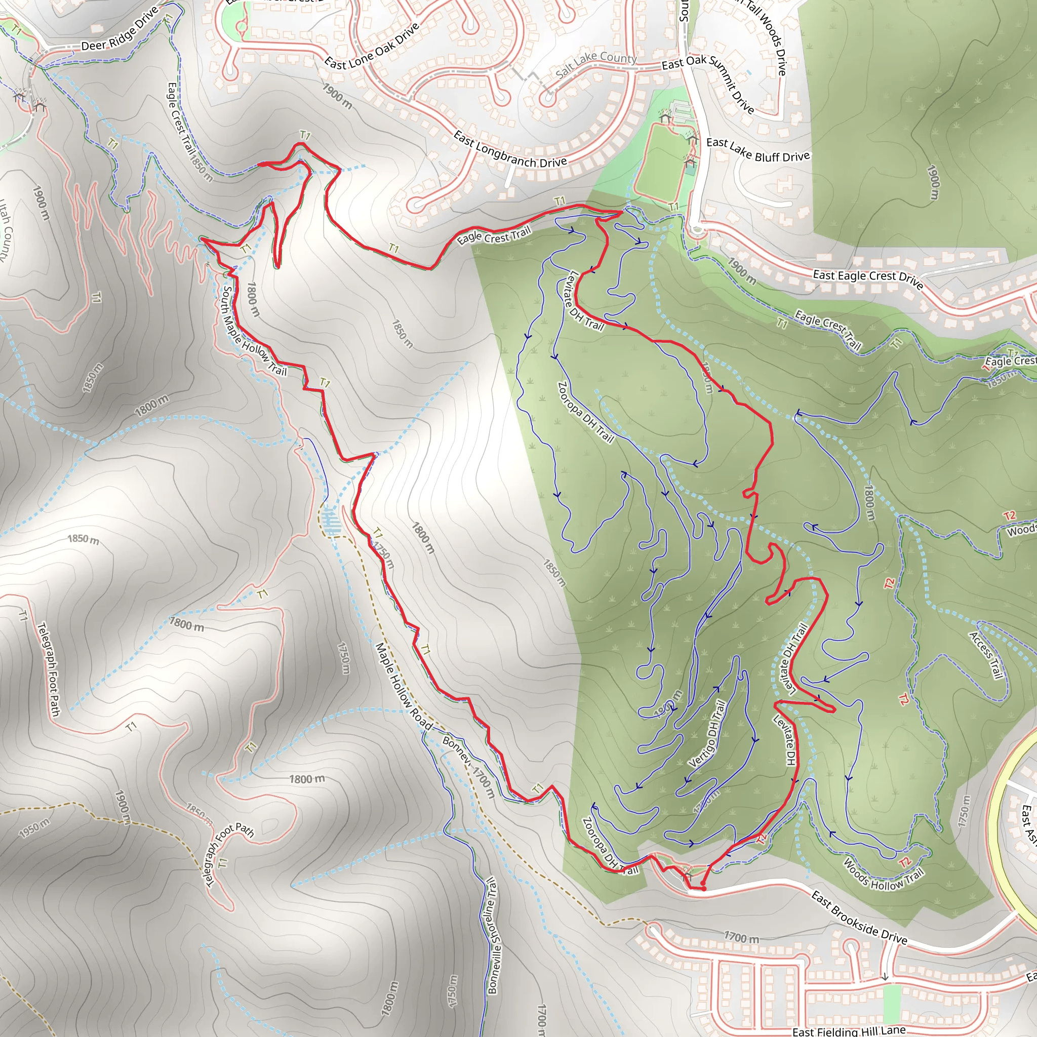 Maple Hollow South and Levitate DH Loop mobile static map