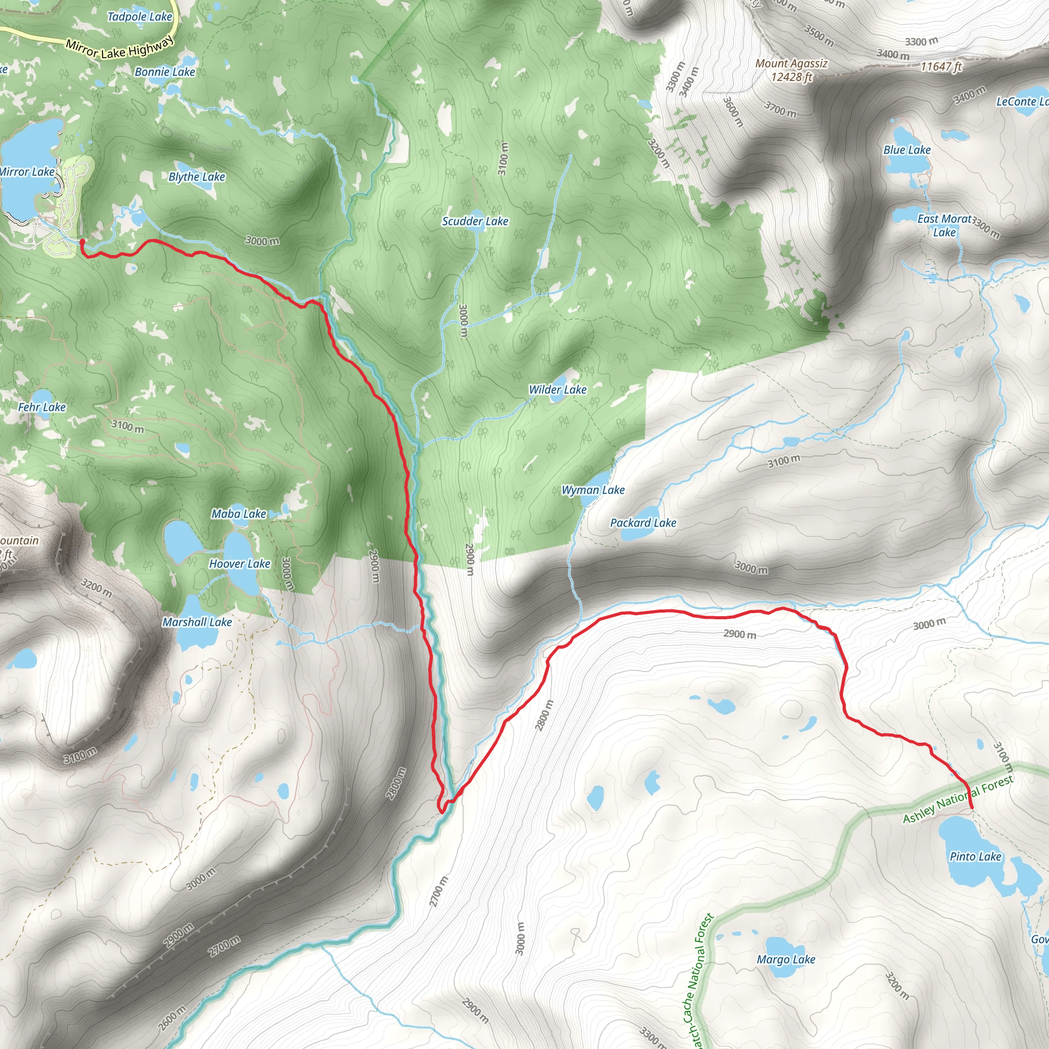 Pinto Lake via East Fork Duchesne River Trail mobile static map