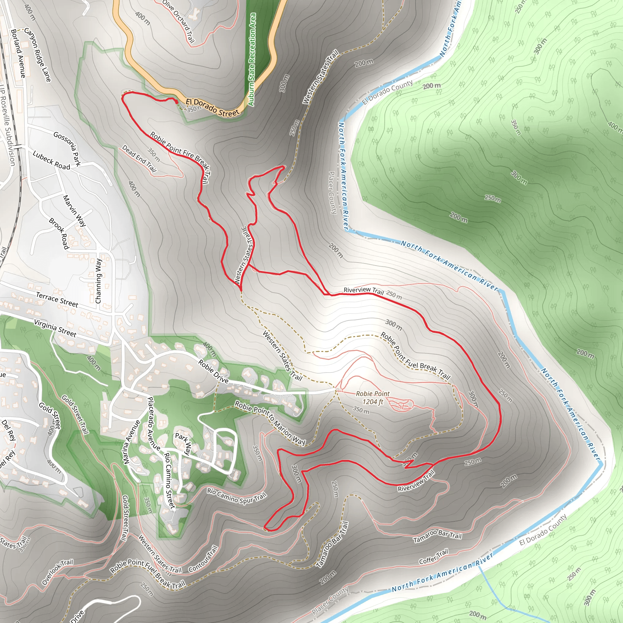 Robie Point Fire Break Trail and Riverview Trail Loopop mobile static map