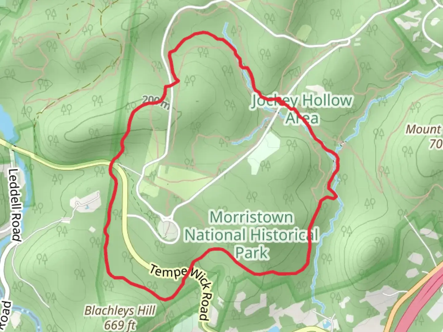An image depicting the trail Patriots' Path, Grand and Aqueduct Loop Trail and its surrounding area.