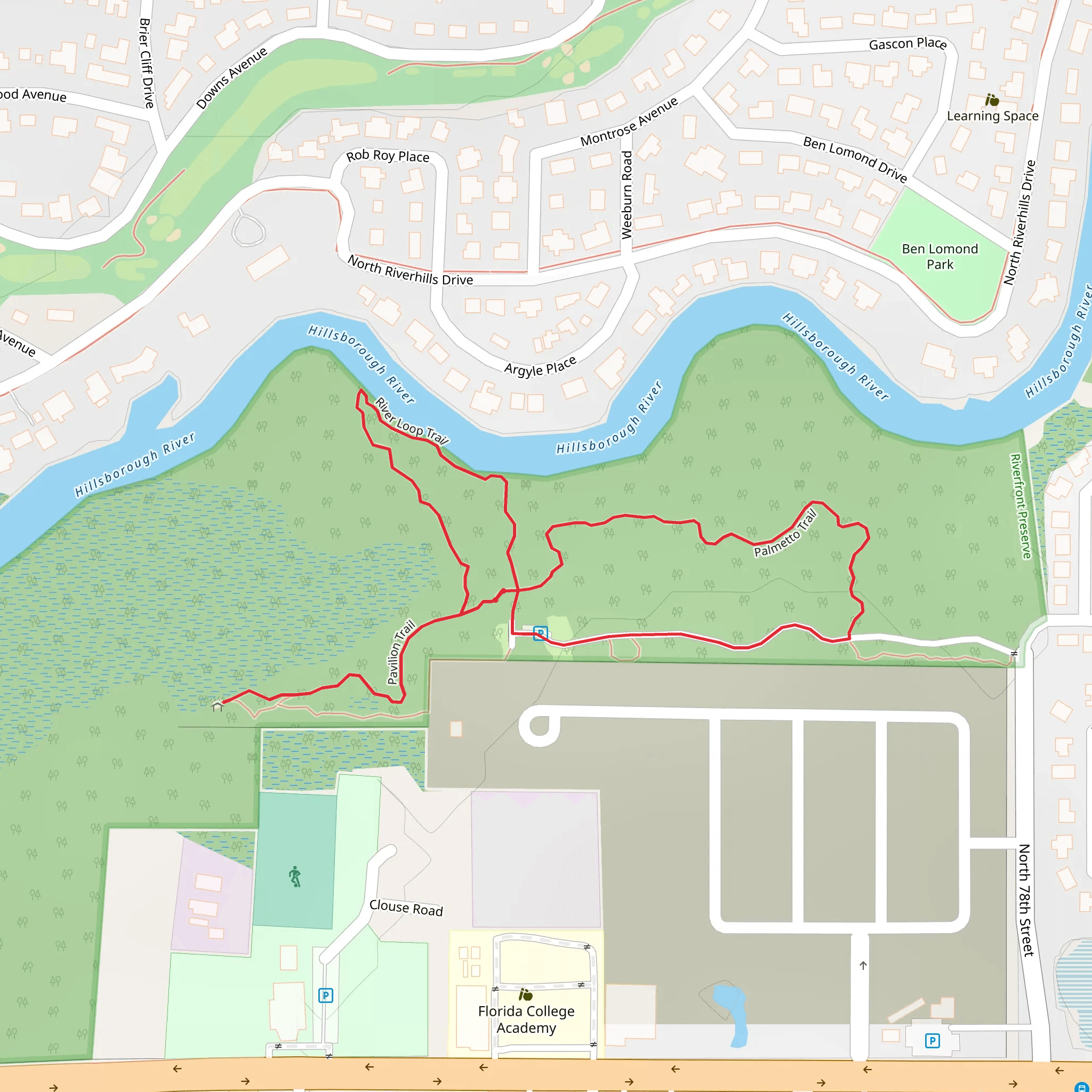 Pavilion Trail and Palmetto Trail in Riverfront Park mobile static map