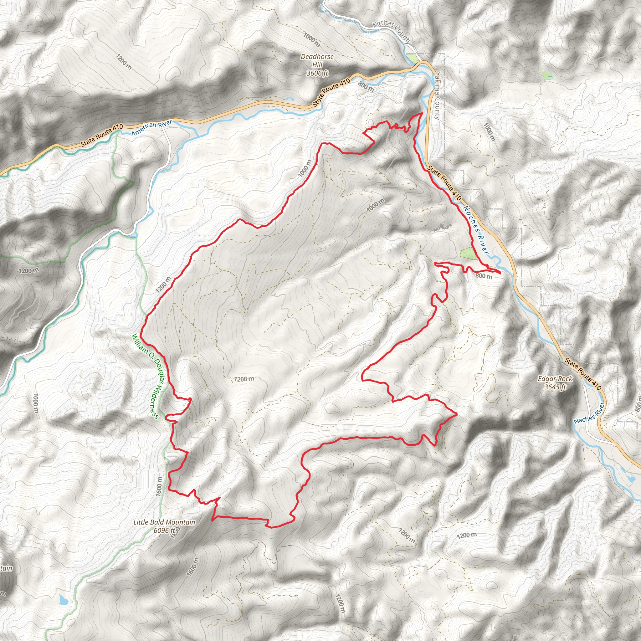 Boulder Cave Sno Park, Little Bald Mountain and Naches River Loop Trail mobile static map