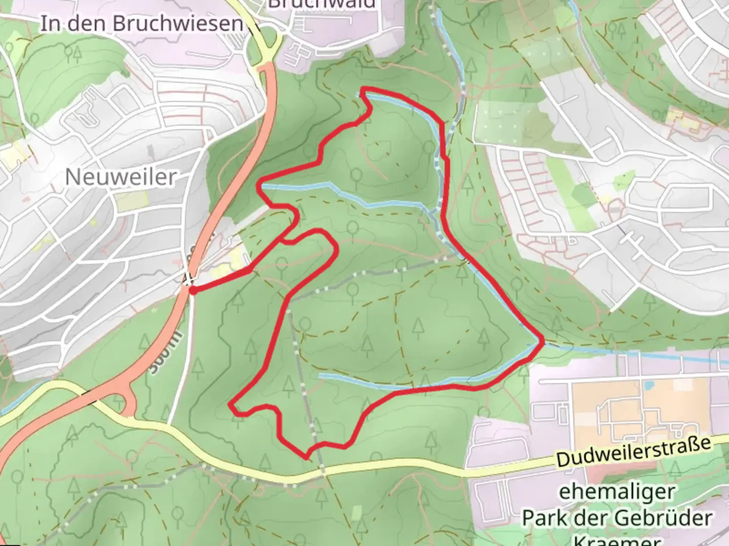 An image depicting the trail Brunchwald Loop and its surrounding area.