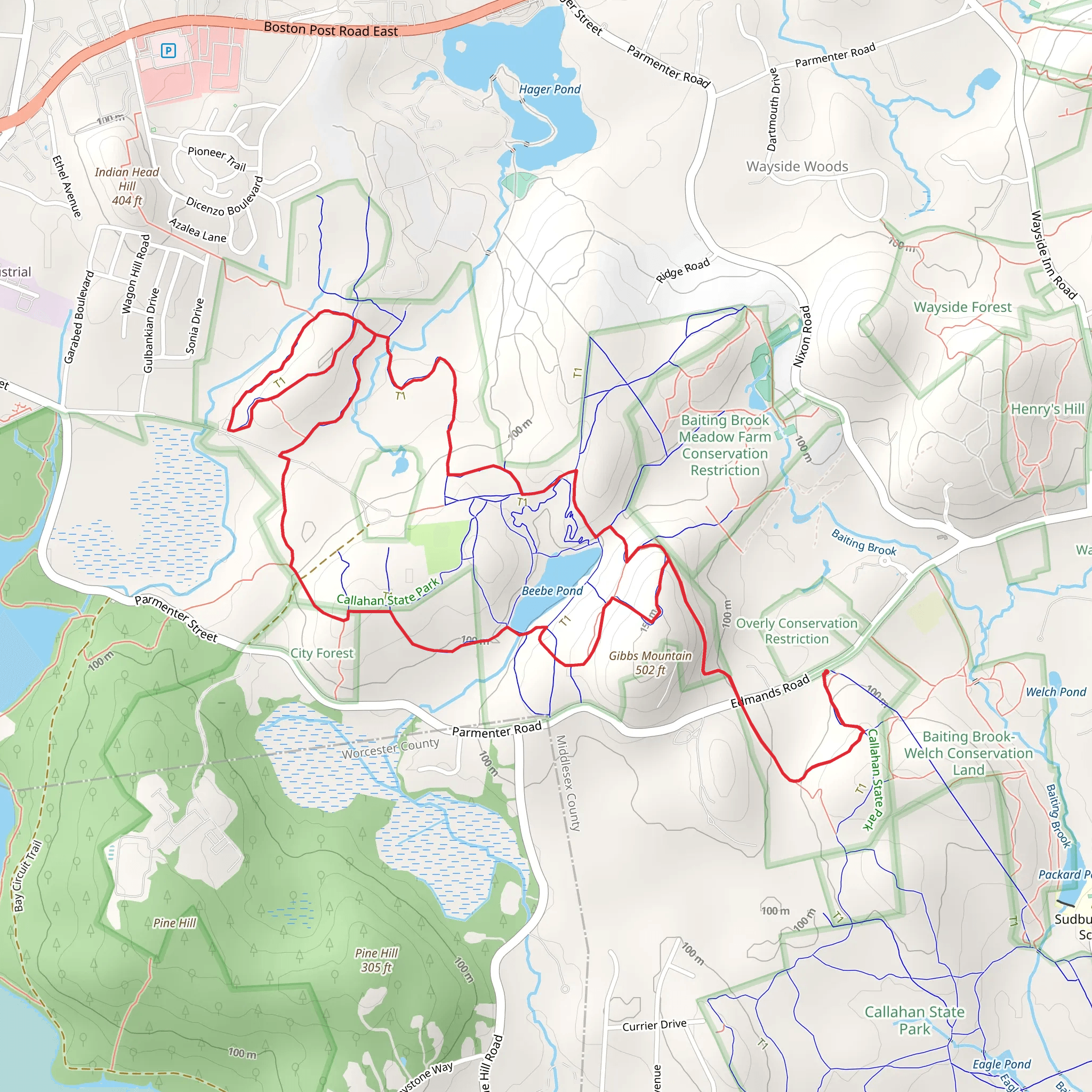 Beebe Pond, Acorn Trail and Backpacker Trail Loop mobile static map