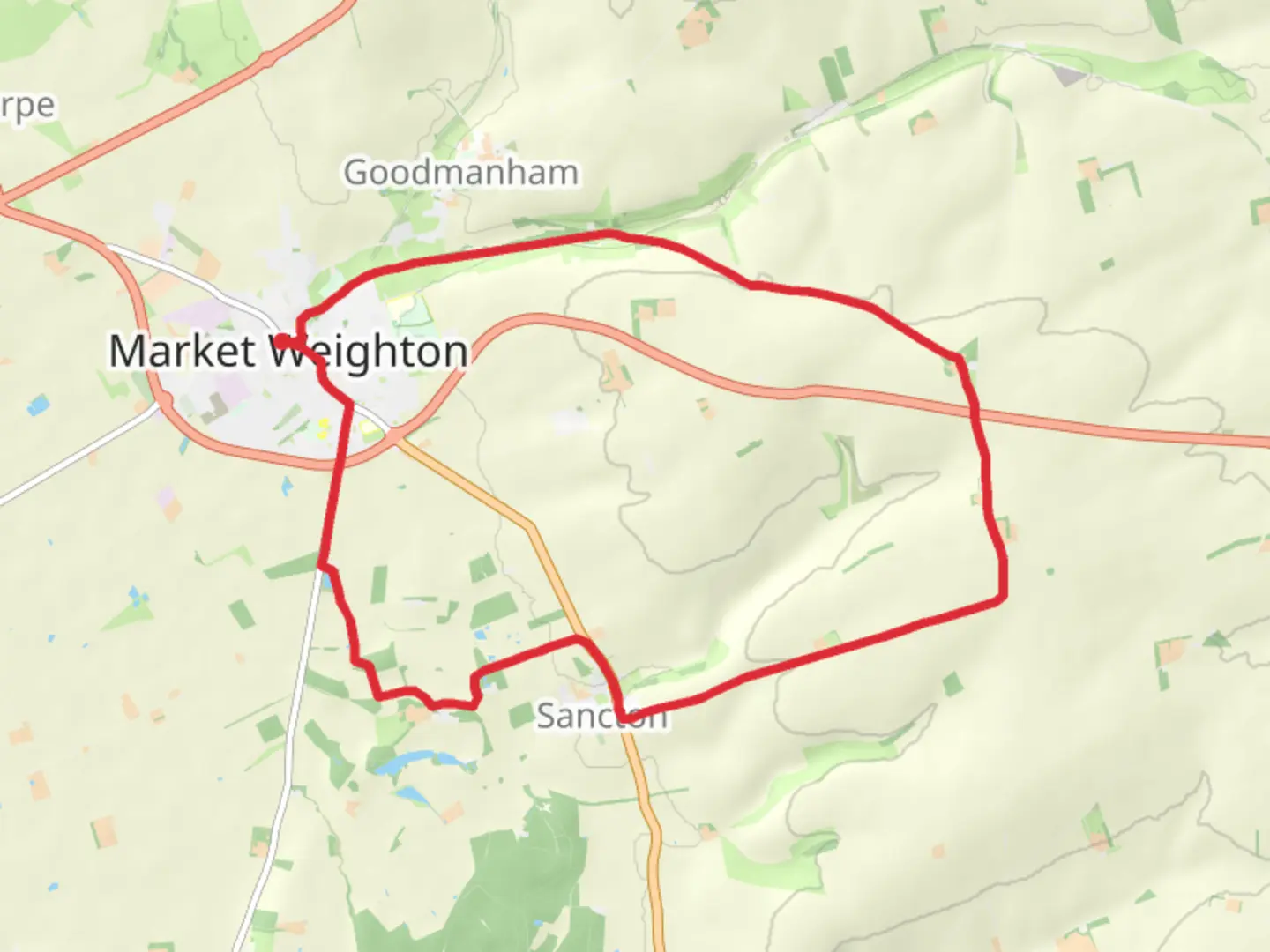 An image depicting the trail Market Weighton and Sancton Loop Walk and its surrounding area.