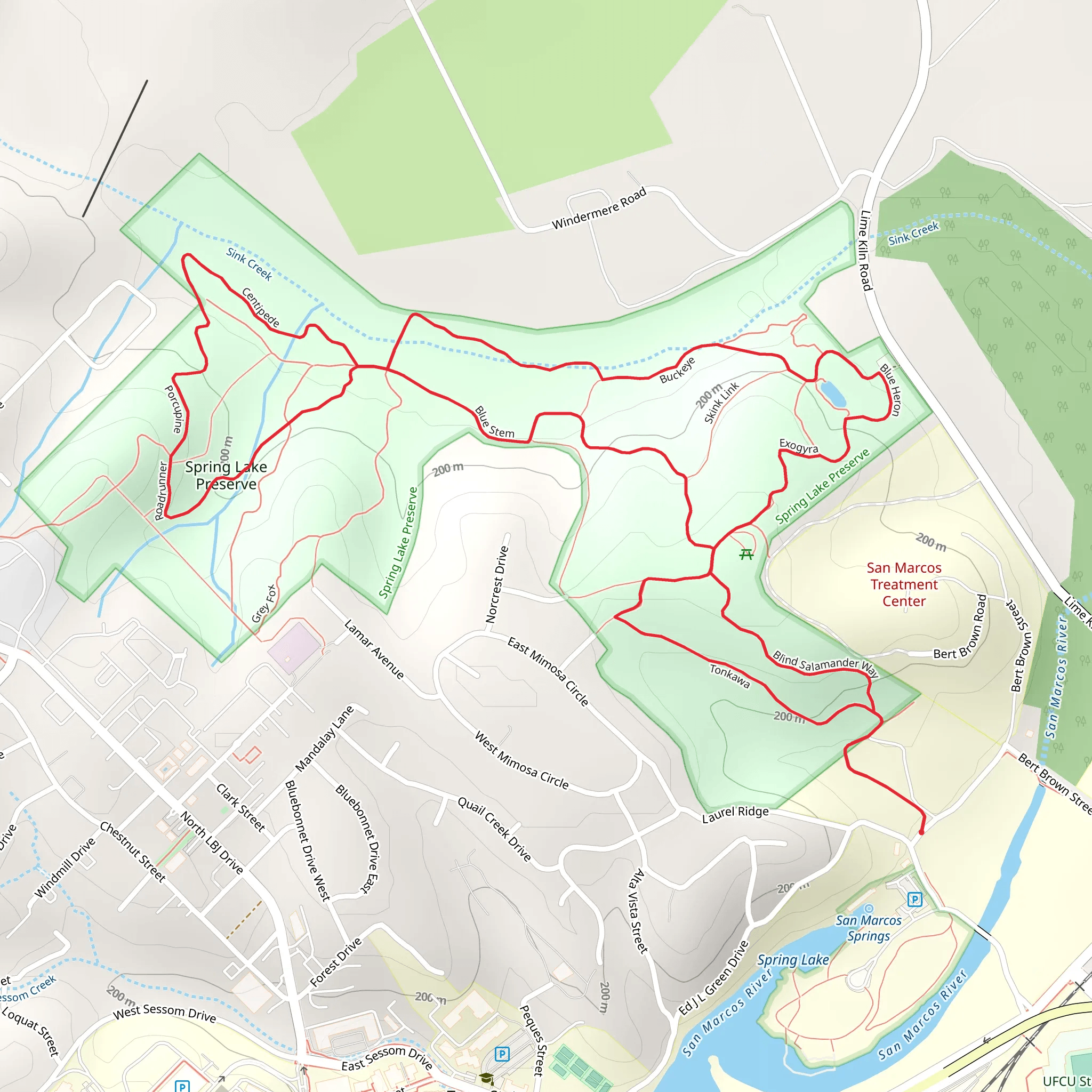 Blind Salamander Way, Buckeye and Blue Stem Loop - Spring Lake Preserve mobile static map