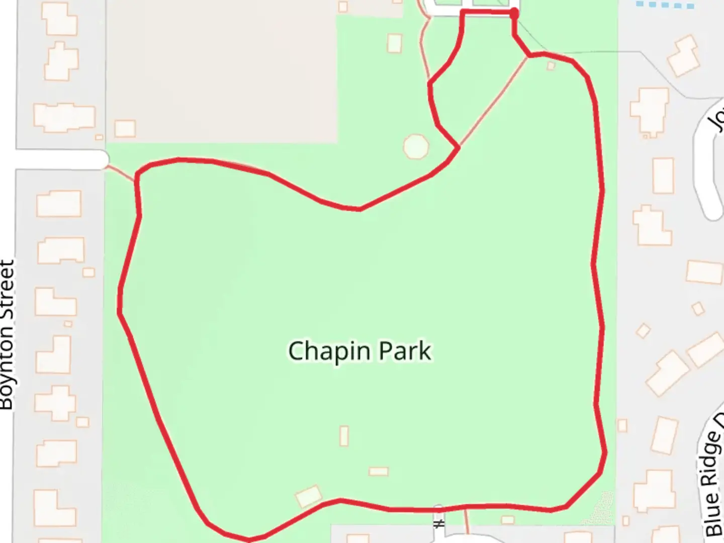 An image depicting the trail Chapin Park Loop and its surrounding area.