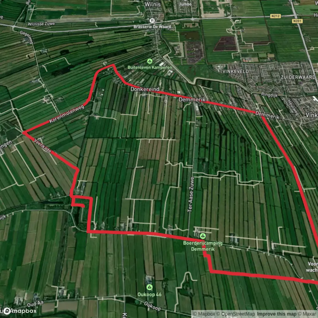An image depicting the trail Korenmolen Weg and Donkereind Loop and its surrounding area.
