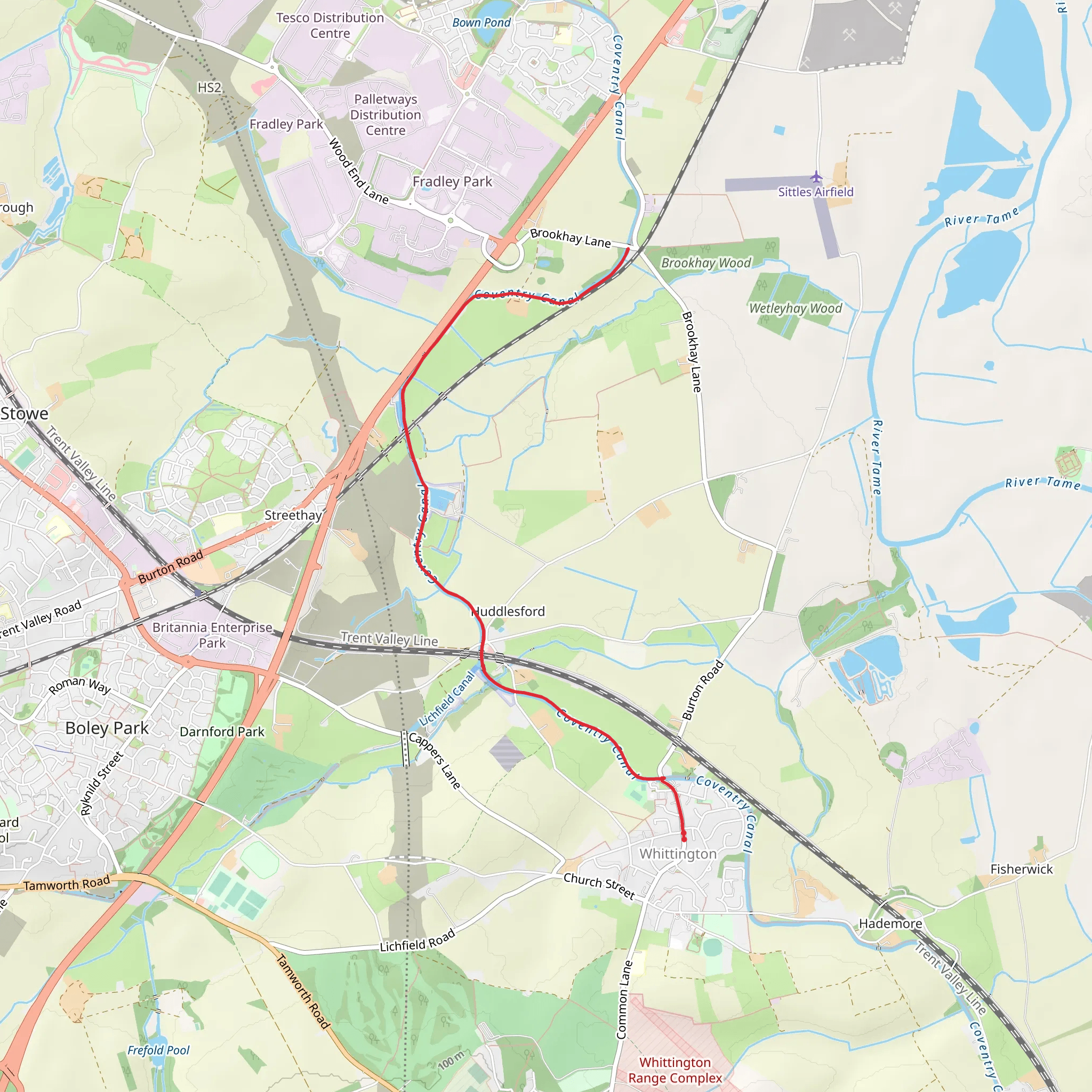 Coventry Canal and Huddlesford Loop mobile static map