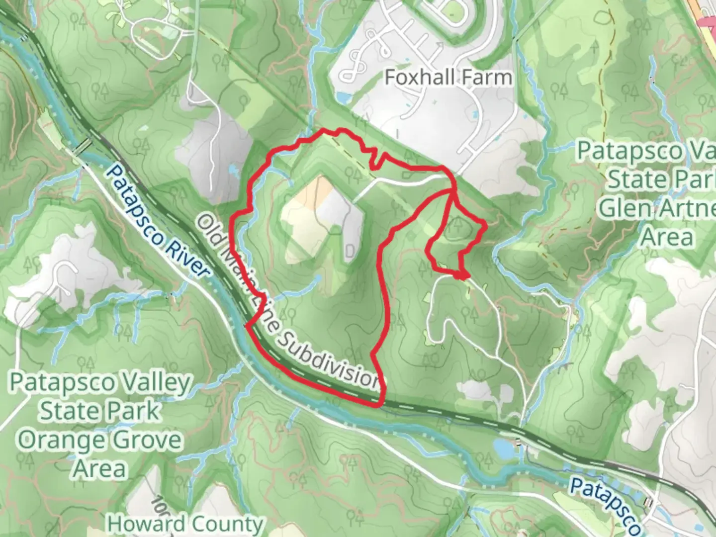 An image depicting the trail Vineyard Spring Trail, Nun's Trail and Santee Branch Trail Loop and its surrounding area.