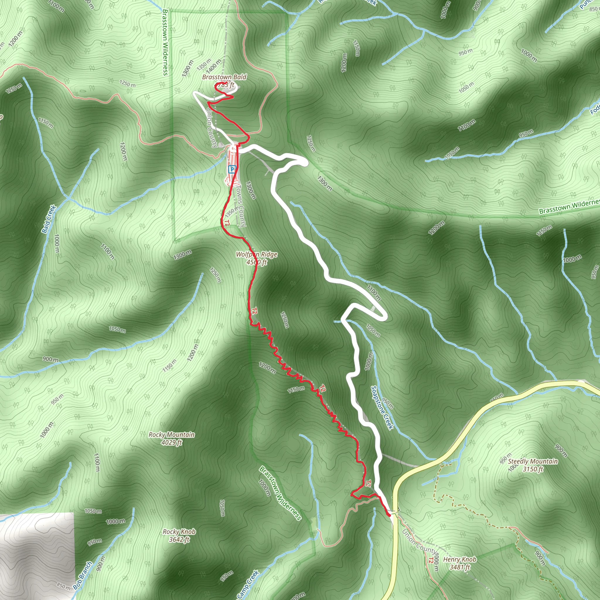 Wolfpen Ridge and Brasstown Bald via Jacks Knob mobile static map