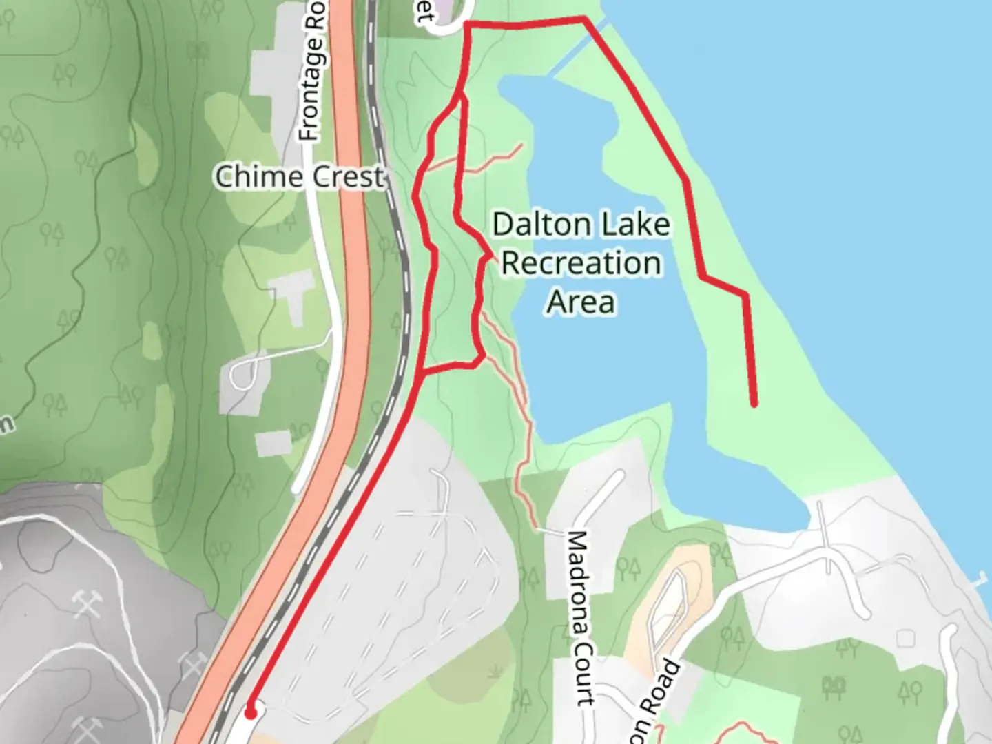 An image depicting the trail Walk along Dalton Lake and its surrounding area.