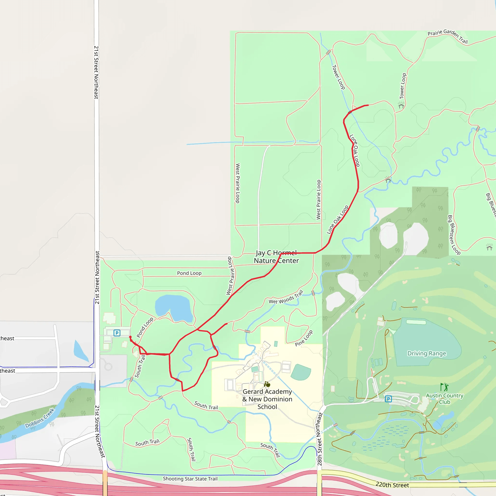 Restored Prairie Loop and Covered Bridge Trail mobile static map