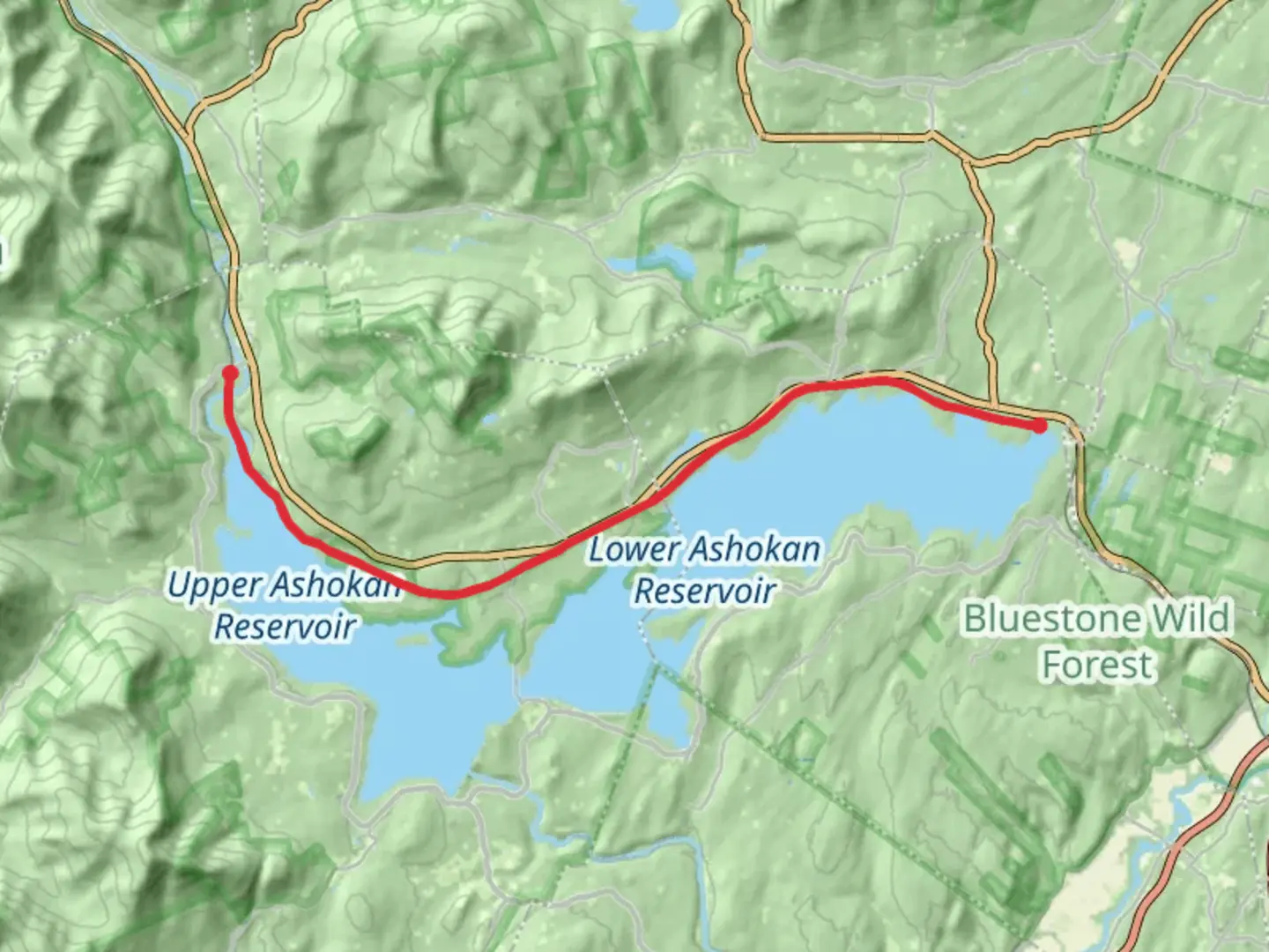 An image depicting the trail Ashokan Reservoir from West Hurley and its surrounding area.
