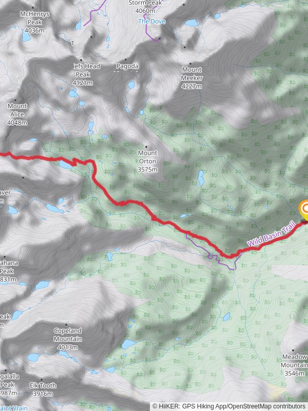 Boulder Grand Pass and Lake of Many Winds via Wild Basin Trail