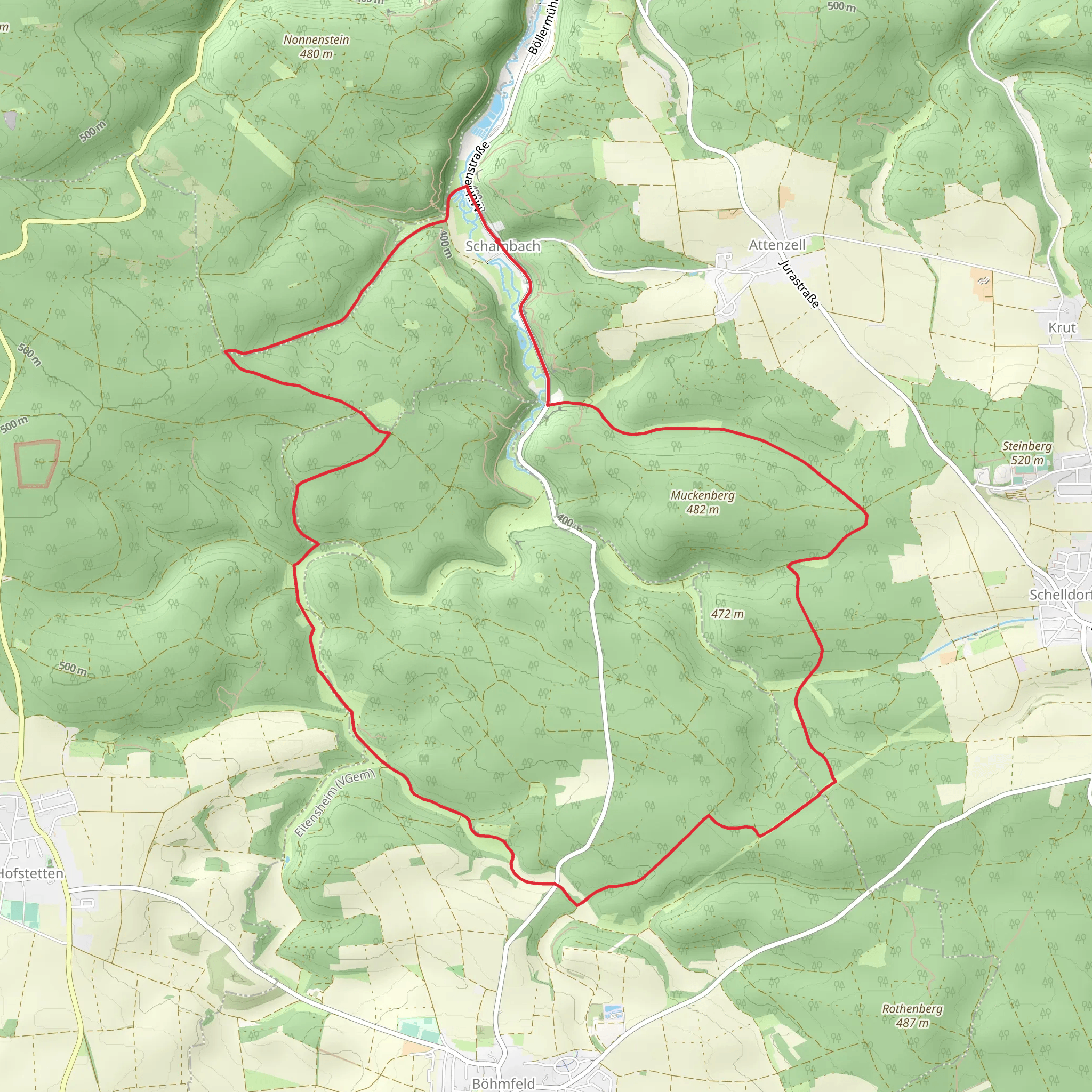 Schambach and Rundwanderweg Kipfenberg Loop mobile static map