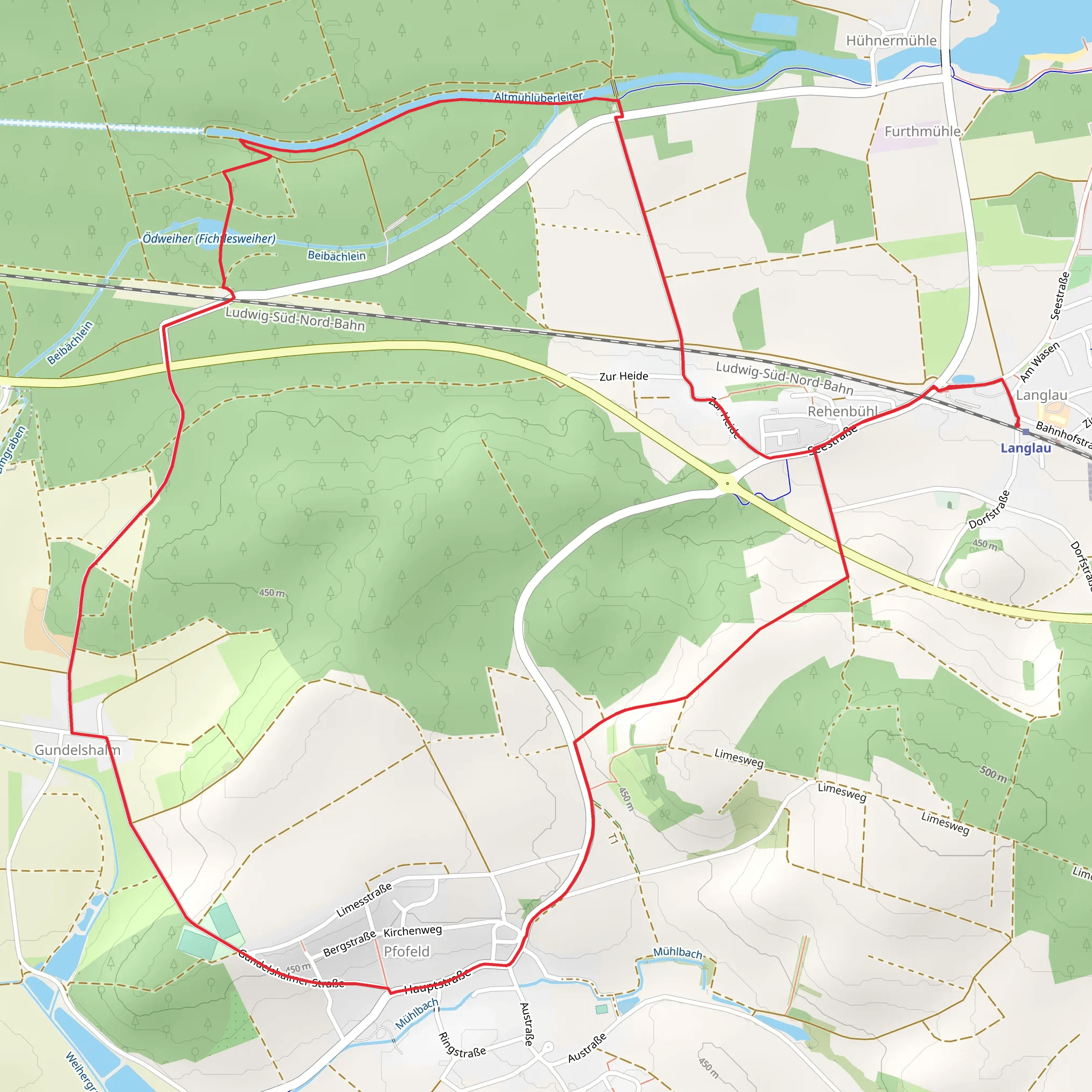 Rehenbühl and Odweiher Loop via Frankisches Seenland mobile static map