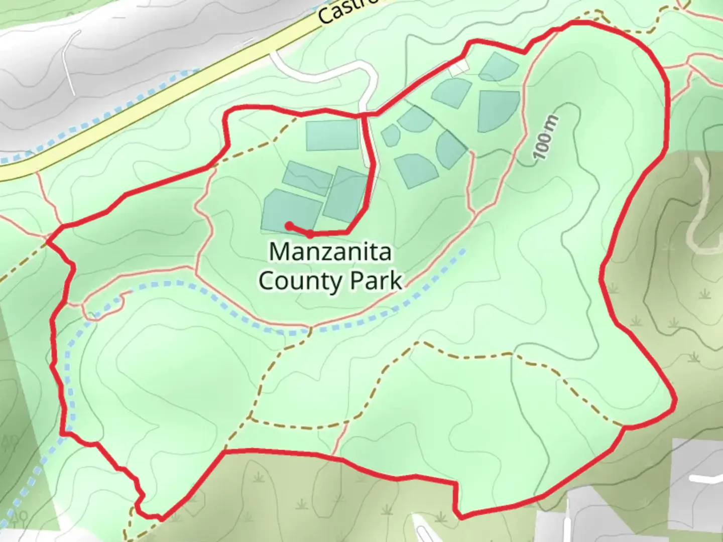 An image depicting the trail Manzanita County Park Loop and its surrounding area.