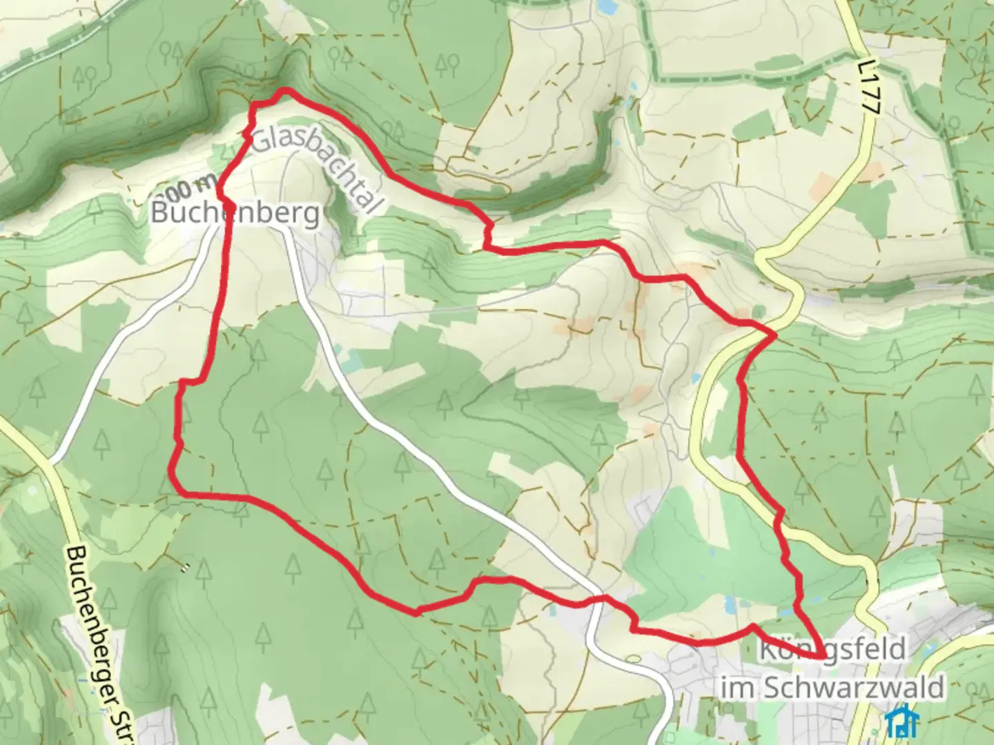An image depicting the trail Buchenberg to Konigsfeld im Schwarzwald Loop and its surrounding area.