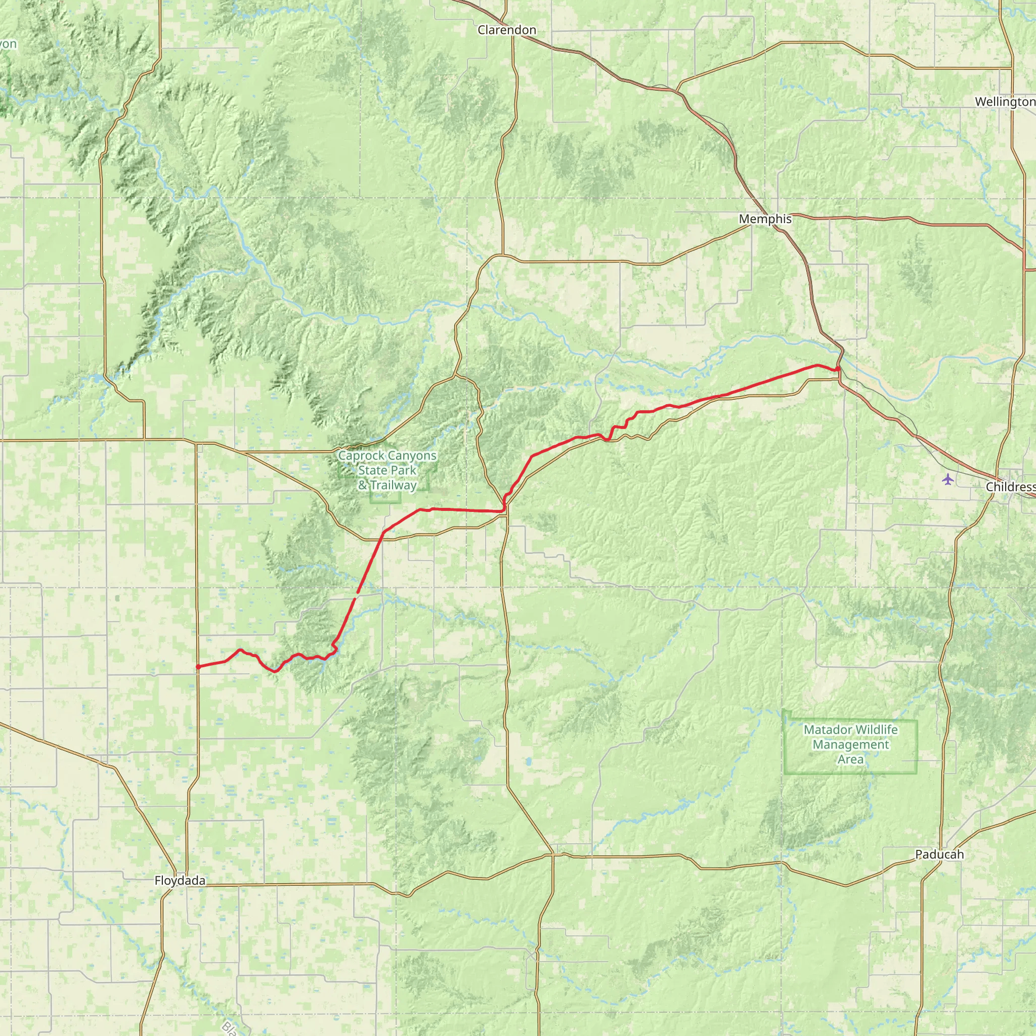Caprock Canyons Trailway mobile static map