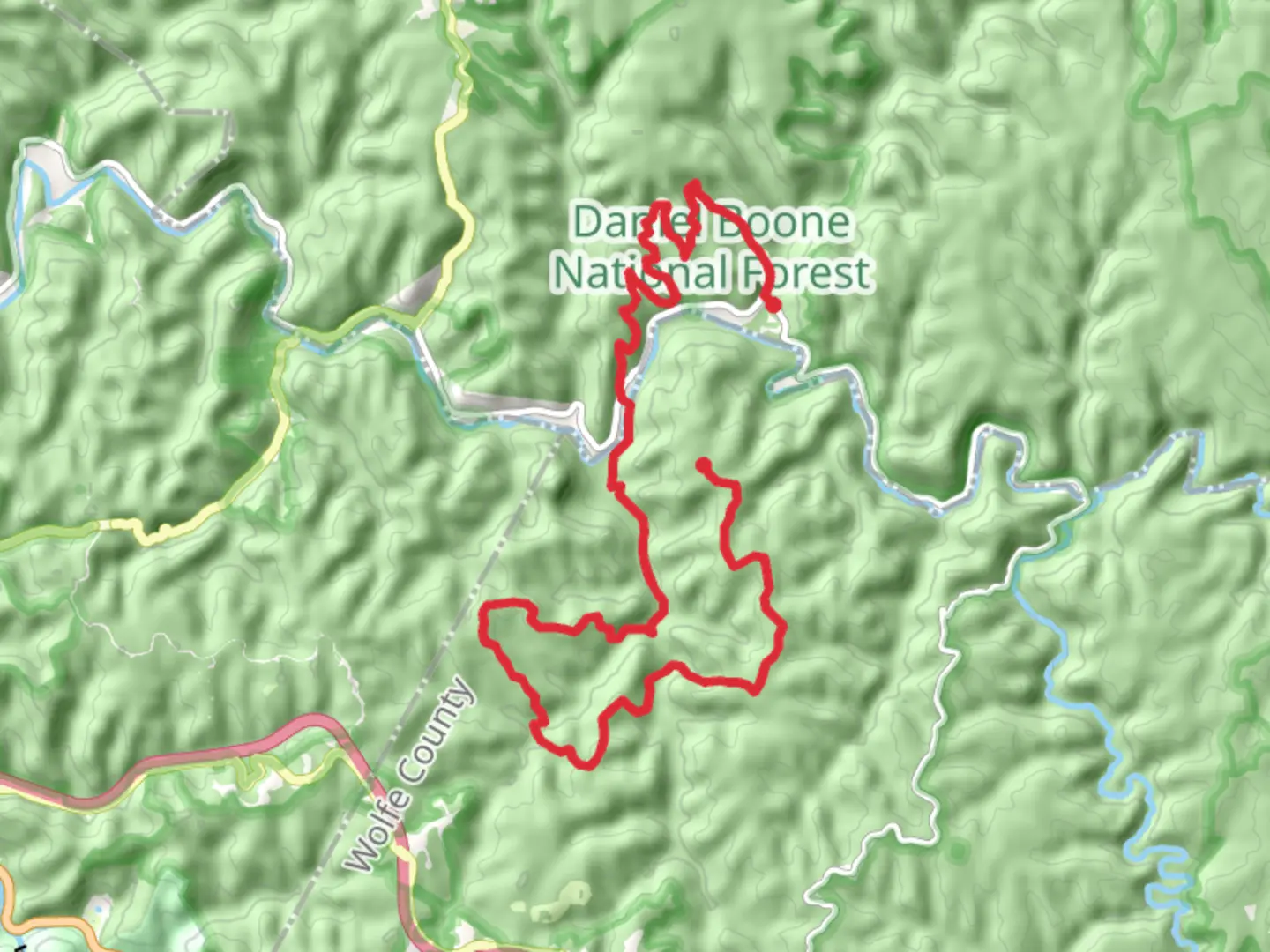 An image depicting the trail Rough, Sheltowee Trace and Bison Way Trail and its surrounding area.