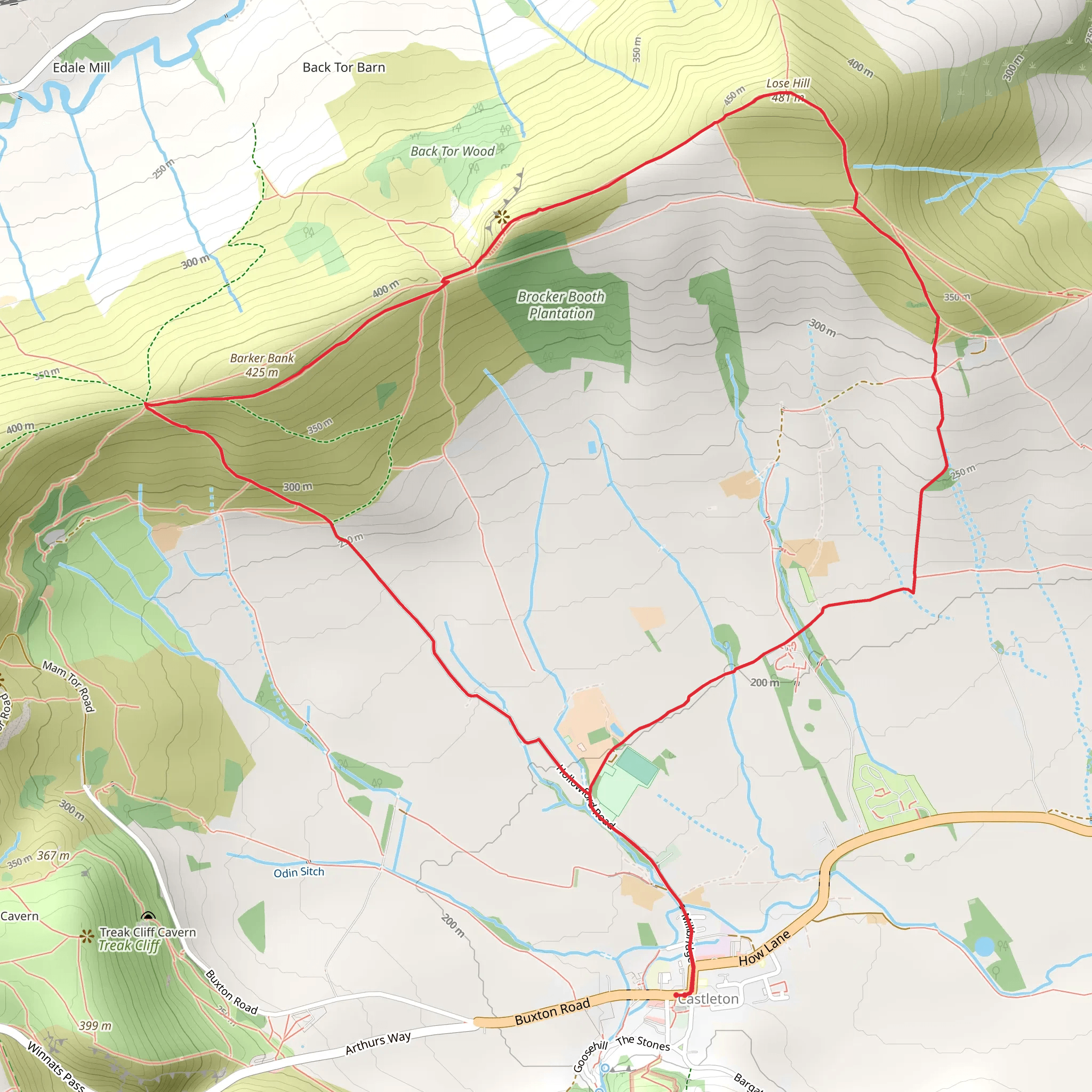 Lose Hill and Hollins Cross from Castleton mobile static map