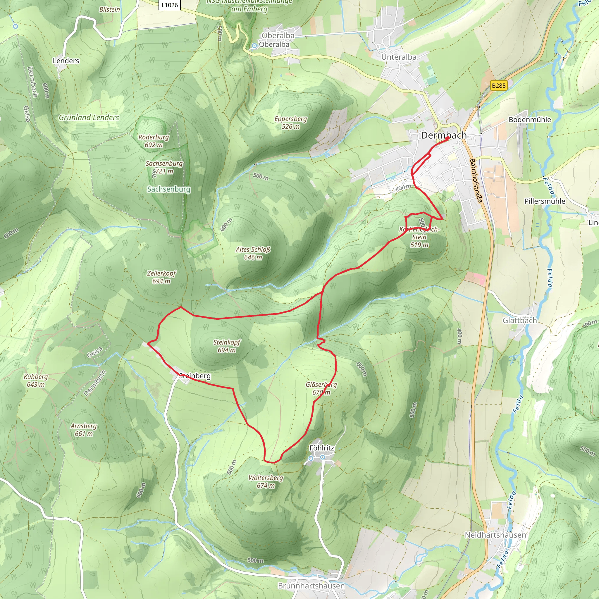 Feldatal Rundweg and Hochrhoener mobile static map